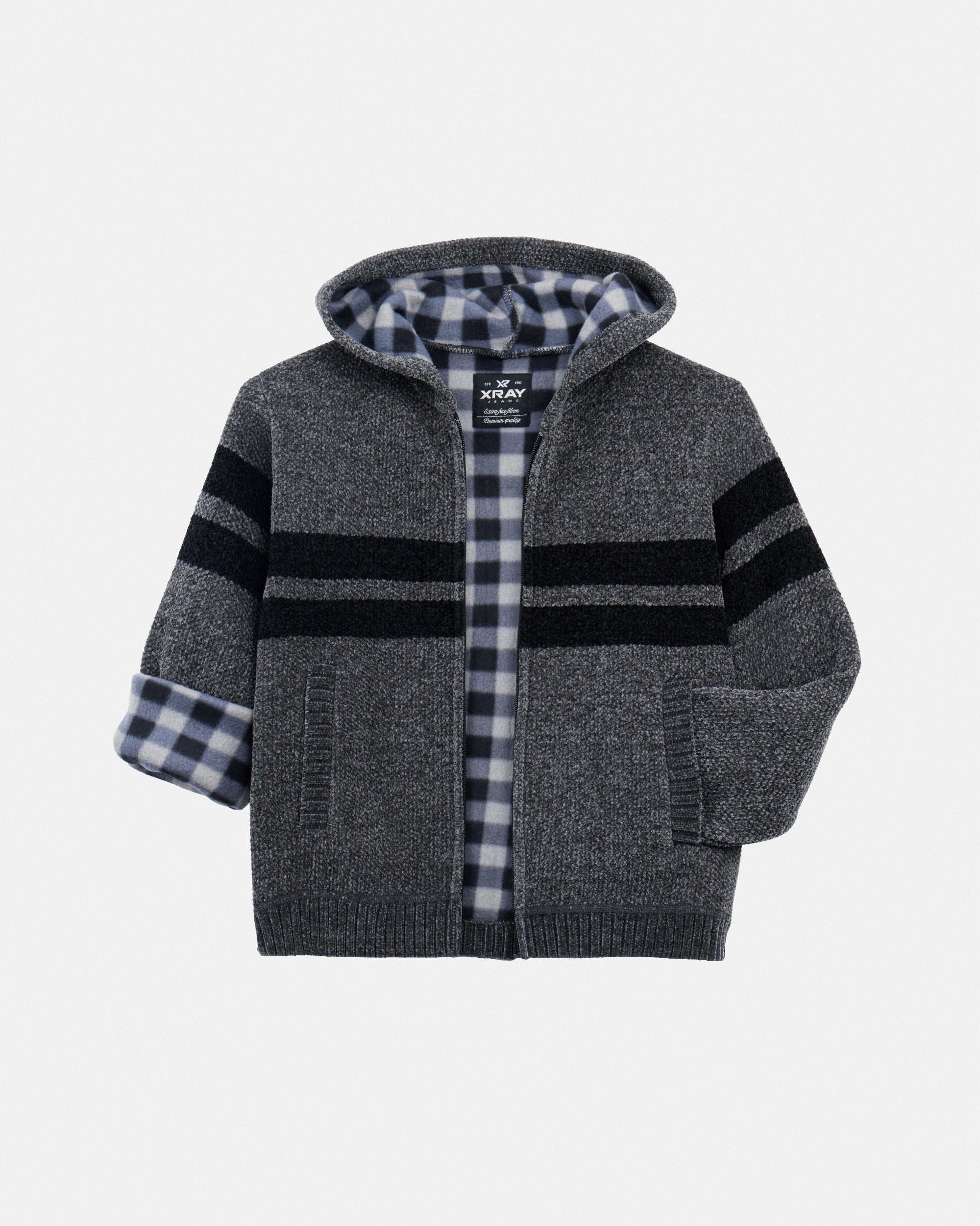 Boy's Hooded Flannel Lined Full Zip Sweater-thumbmail-8