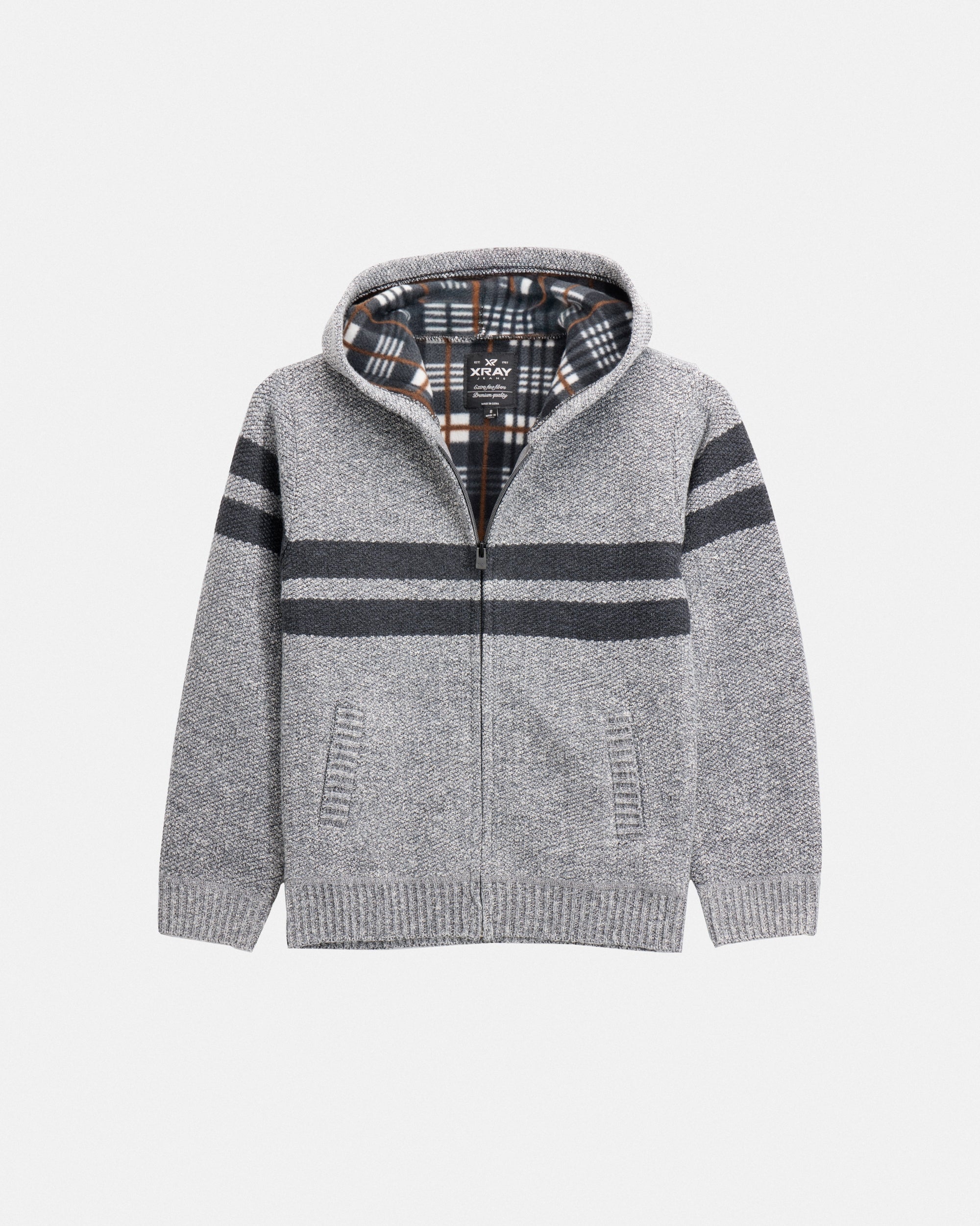 Boy's Hooded Flannel Lined Full Zip Sweater