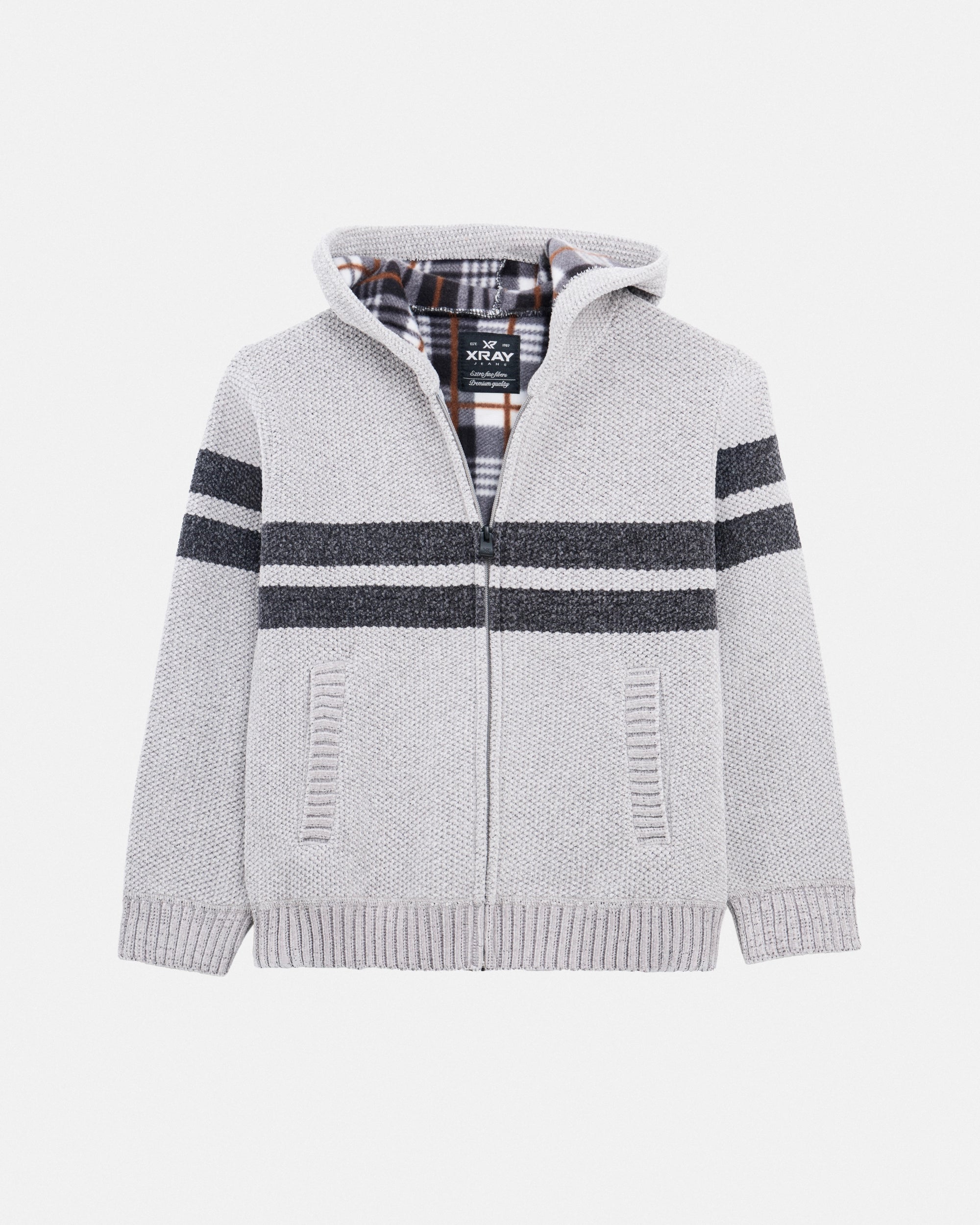 Boy's Hooded Flannel Lined Full Zip Sweater