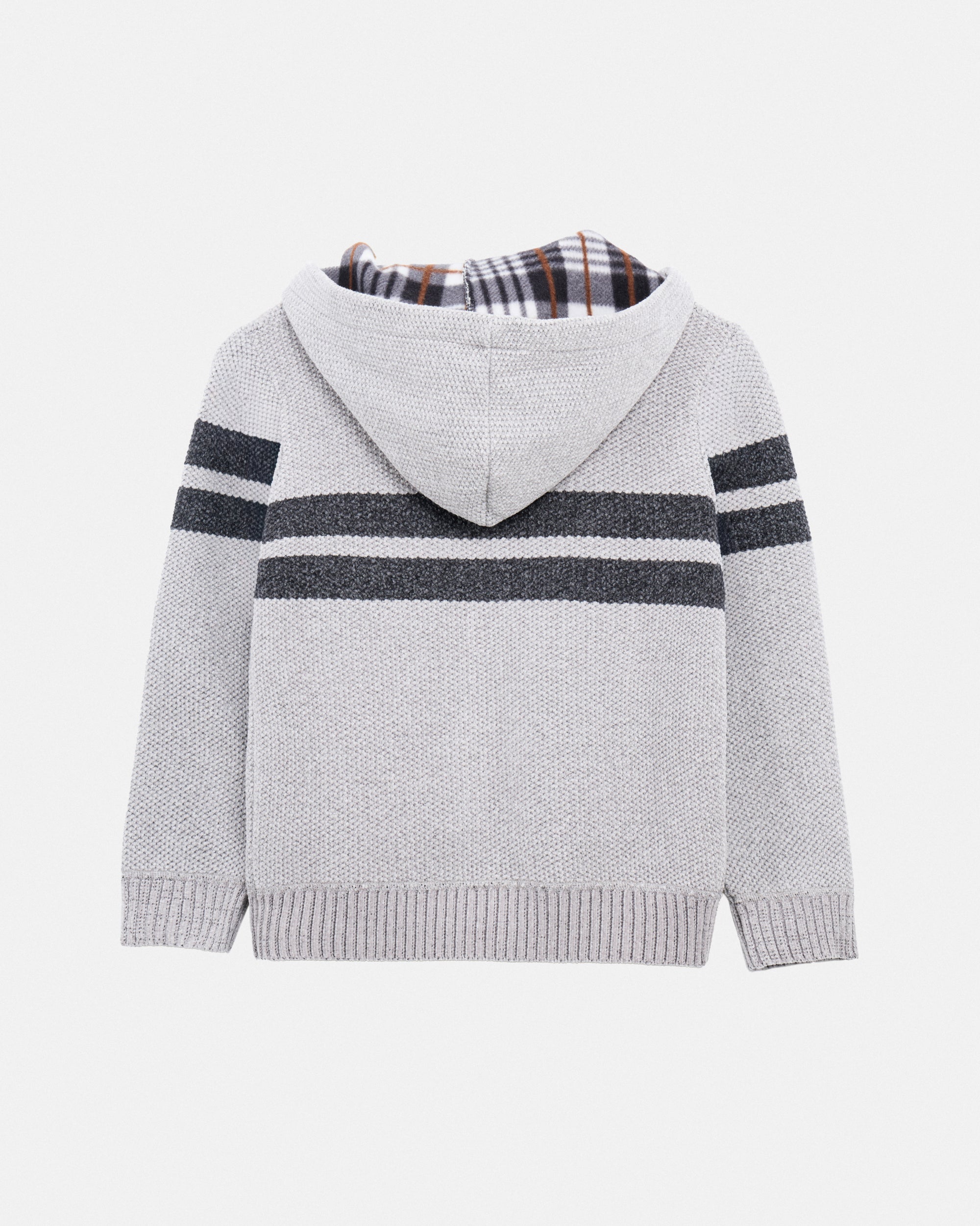 Boy's Full Zip Hooded Sweater With Stripes And Faux Shearling Lining-thumbmail-30