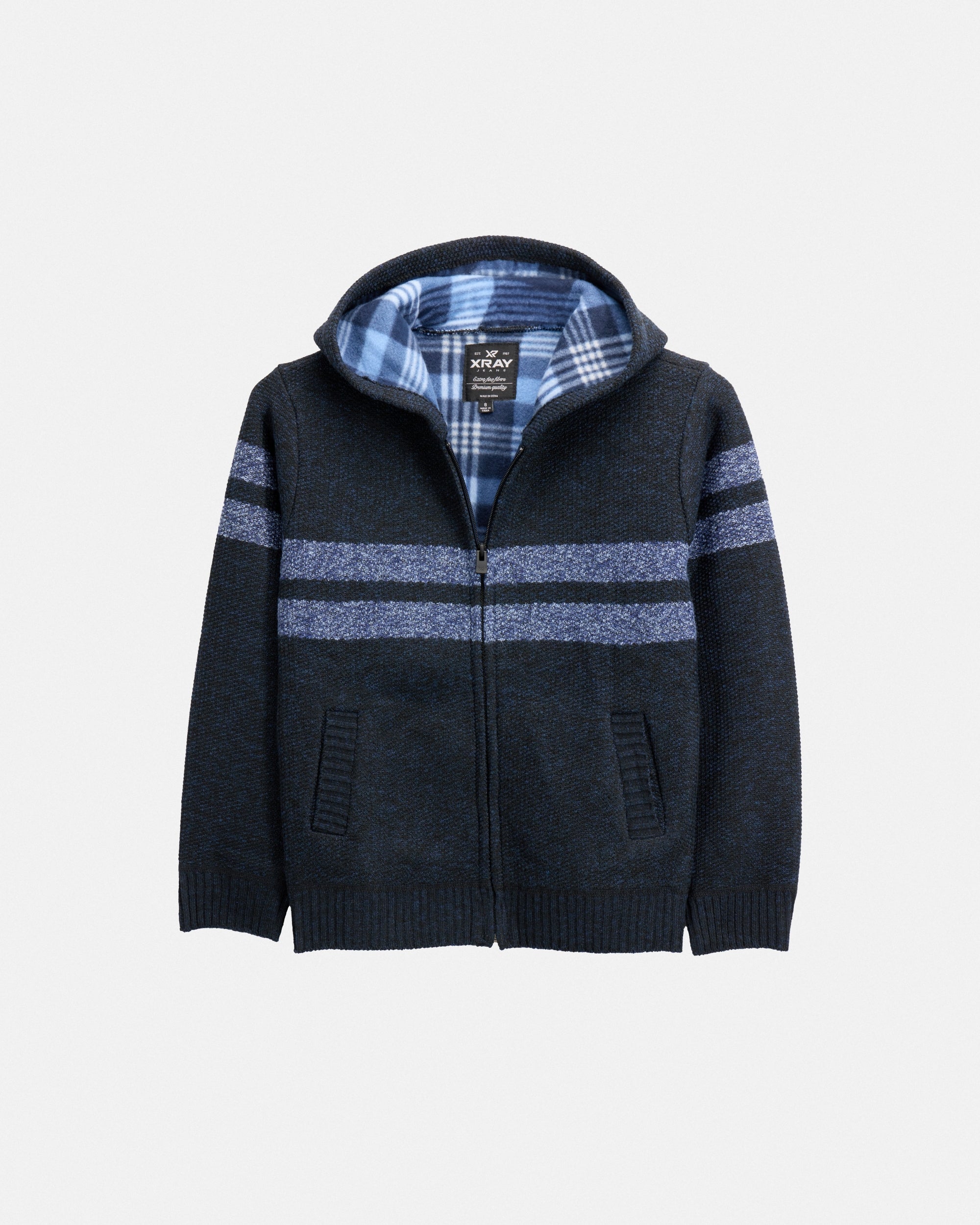 Boy's Hooded Flannel Lined Full Zip Sweater