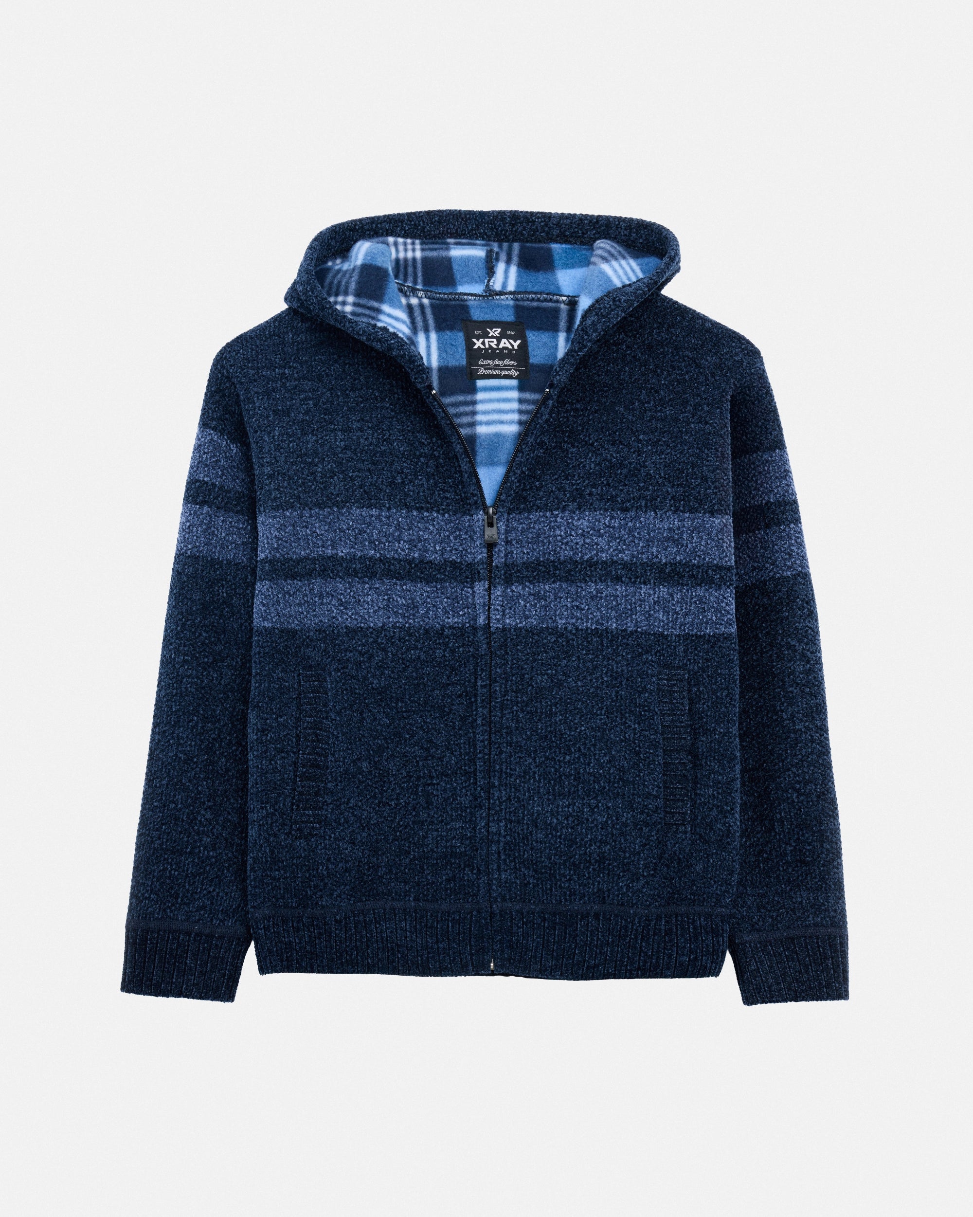 Boy's Hooded Flannel Lined Full Zip Sweater-thumbmail-3