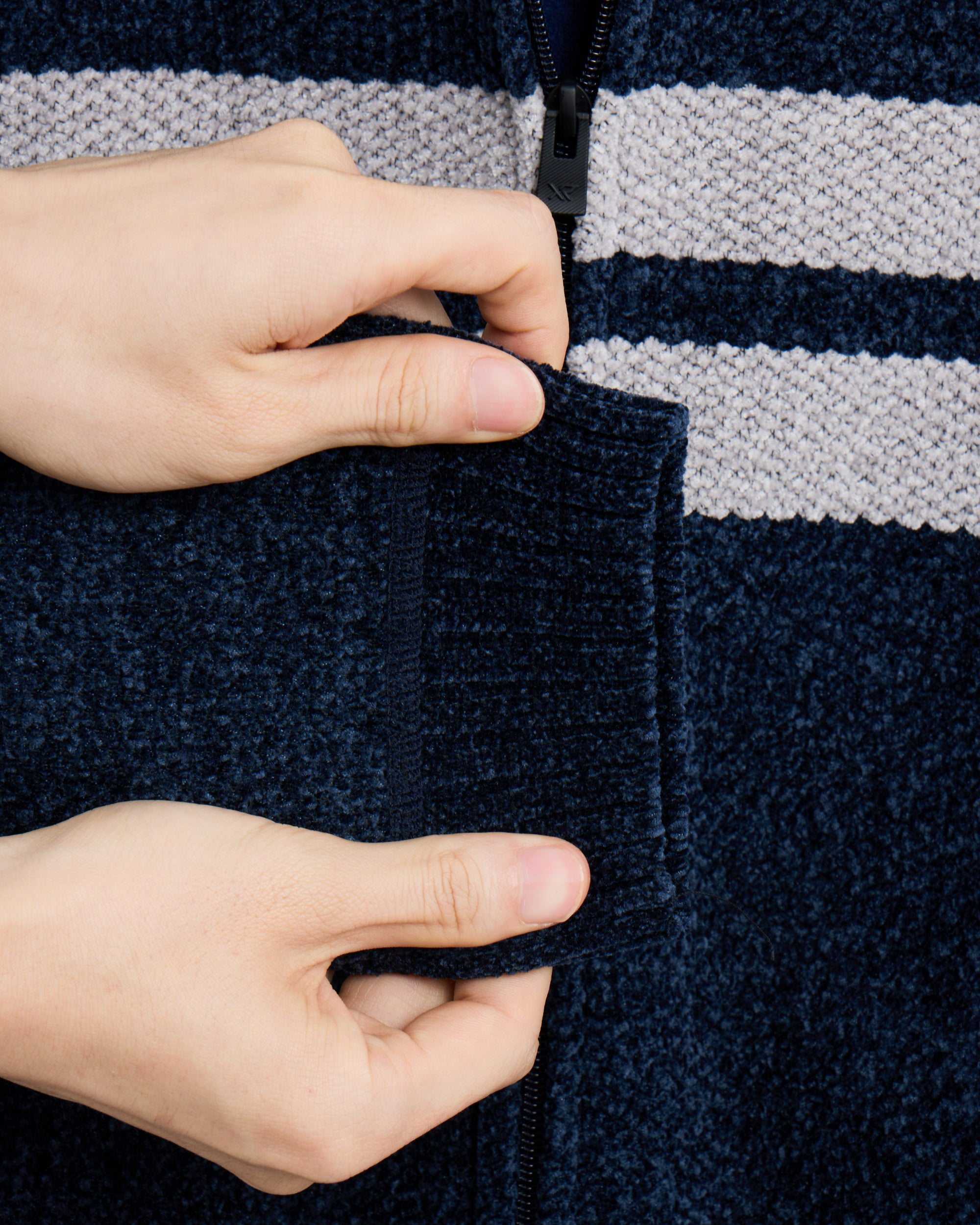 Boy's Full Zip Hooded Sweater With Stripes And Faux Shearling Lining-thumbmail-40