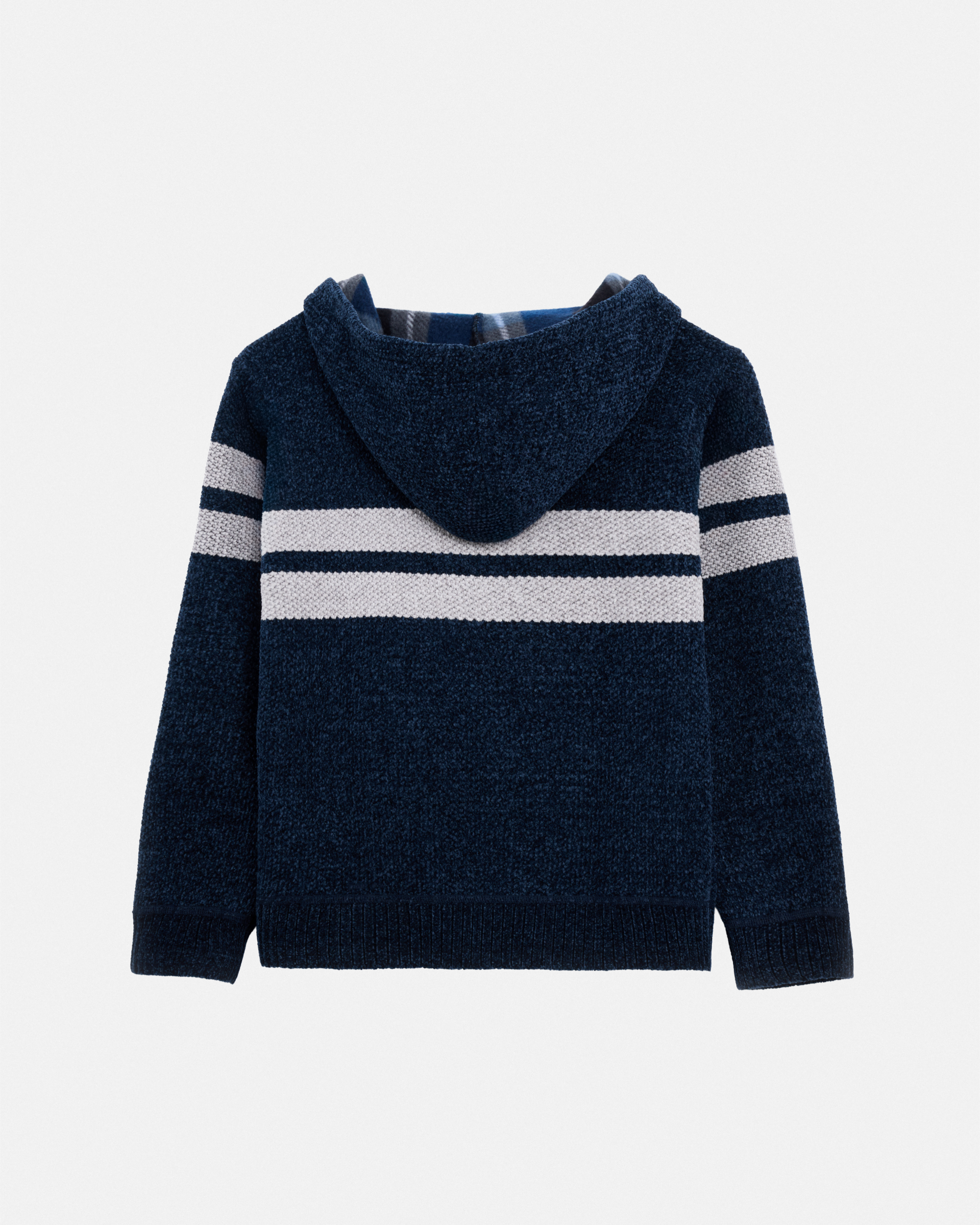 Boy's Full Zip Hooded Sweater With Stripes And Faux Shearling Lining-thumbmail-37