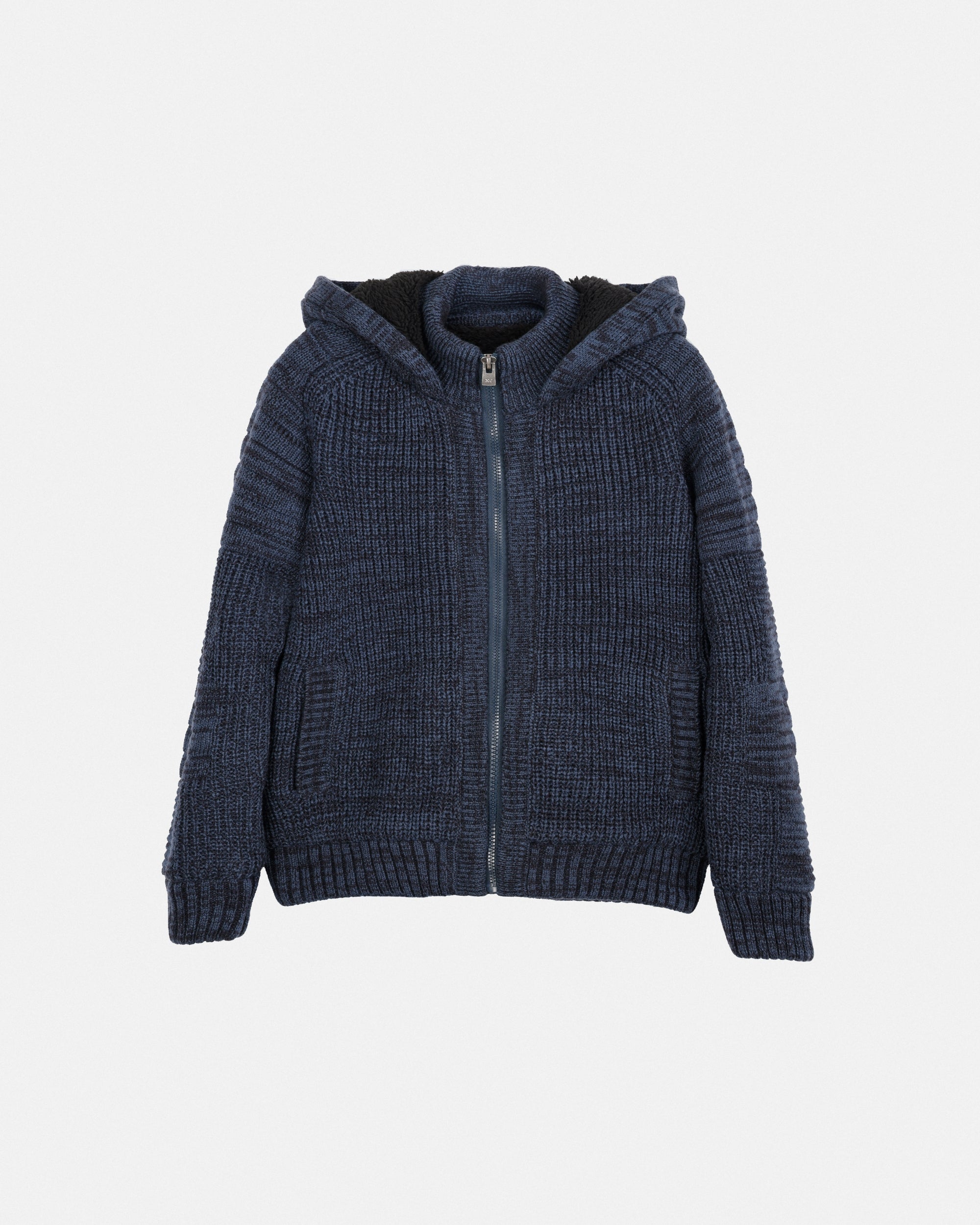 XRAY JEANS Boy's Full Zip Sherpa Hood Moto Arm Piece Sweater