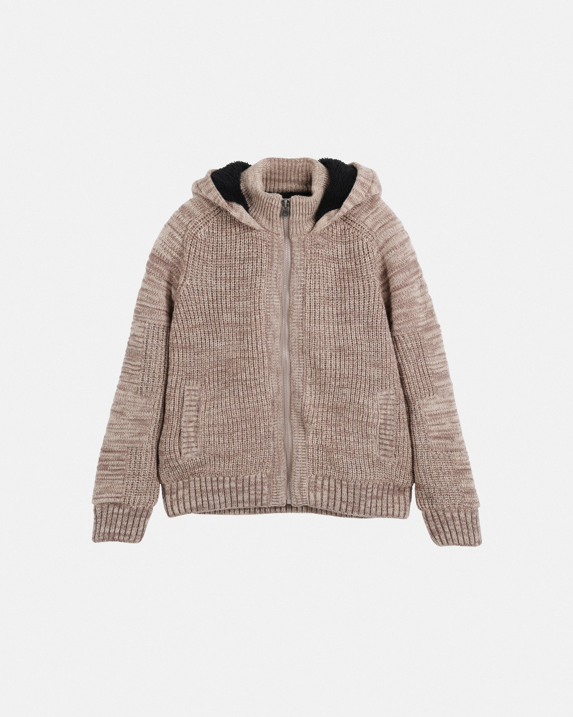 XRAY JEANS Boy's Full Zip Sherpa Hood Moto Arm Piece Sweater