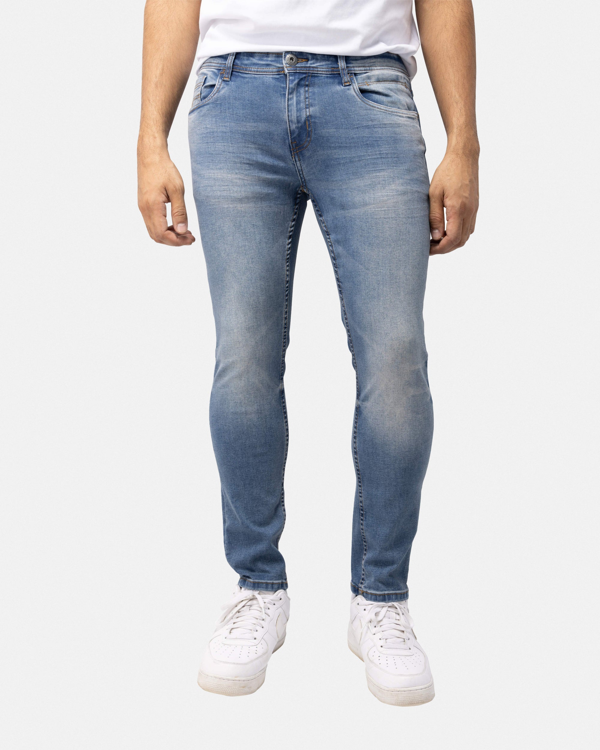CULTURA AZURE Mens Basic Casual Stretch Washed Denim Jeans Flex Tapered Leg - Slim Fit