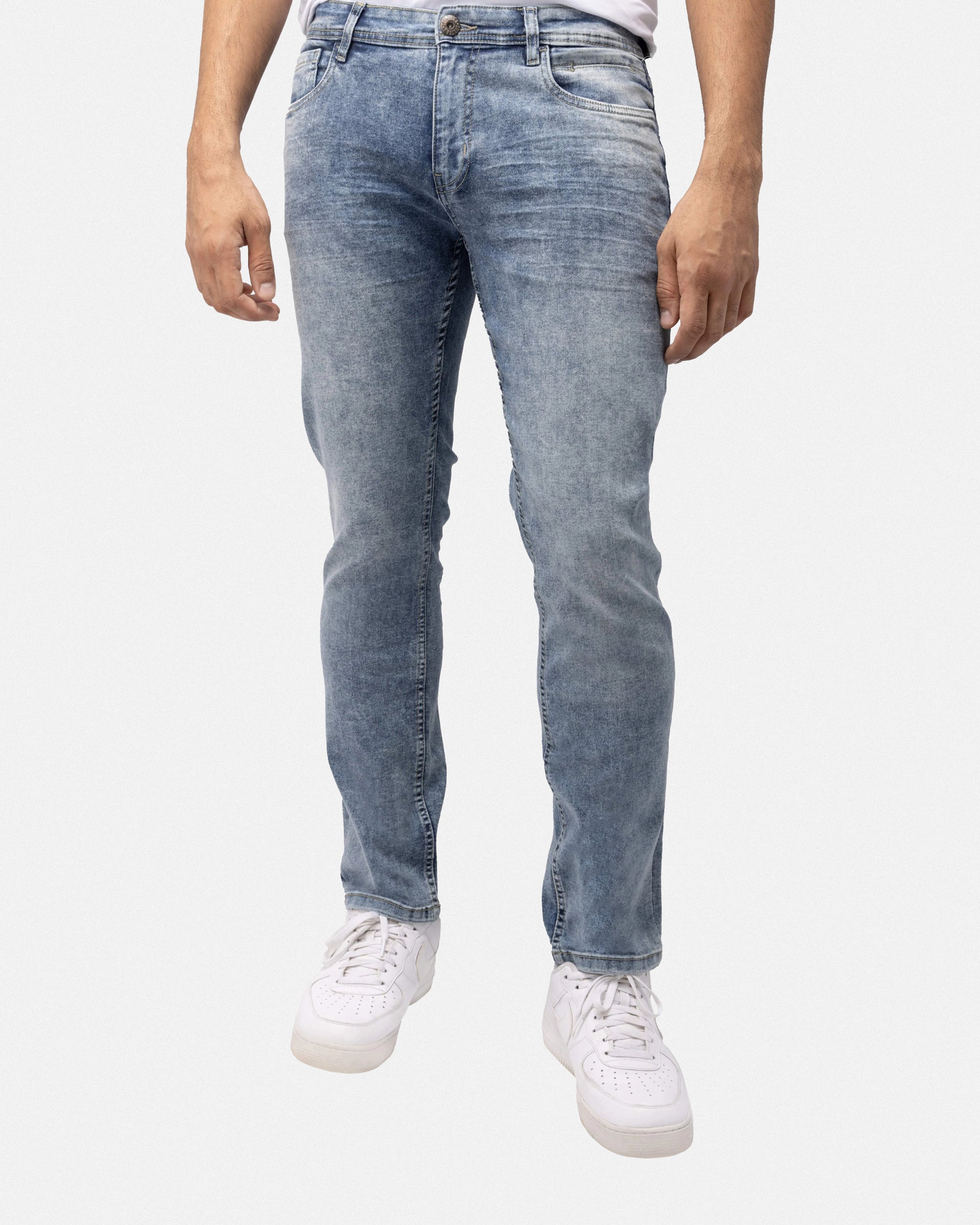 CULTURA AZURE Mens Basic Casual Stretch Washed Denim Jeans Flex Tapered Leg - Slim Fit