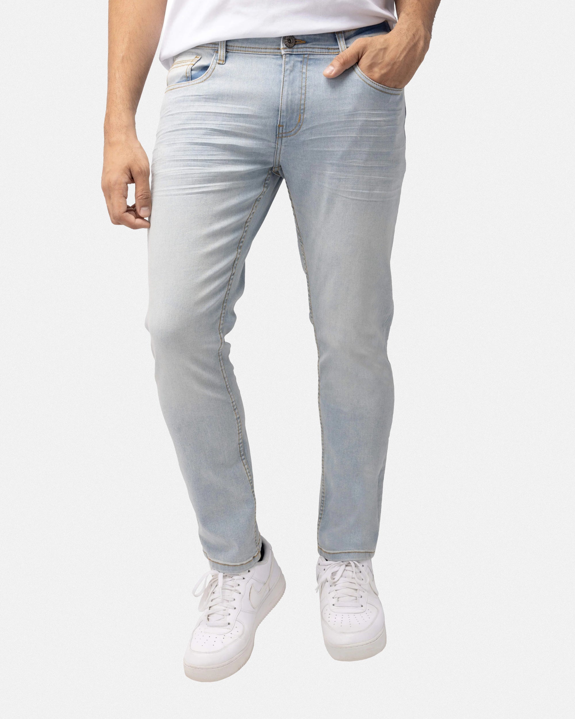 CULTURA AZURE Mens Basic Casual Stretch Washed Denim Jeans Flex Tapered Leg - Slim Fit