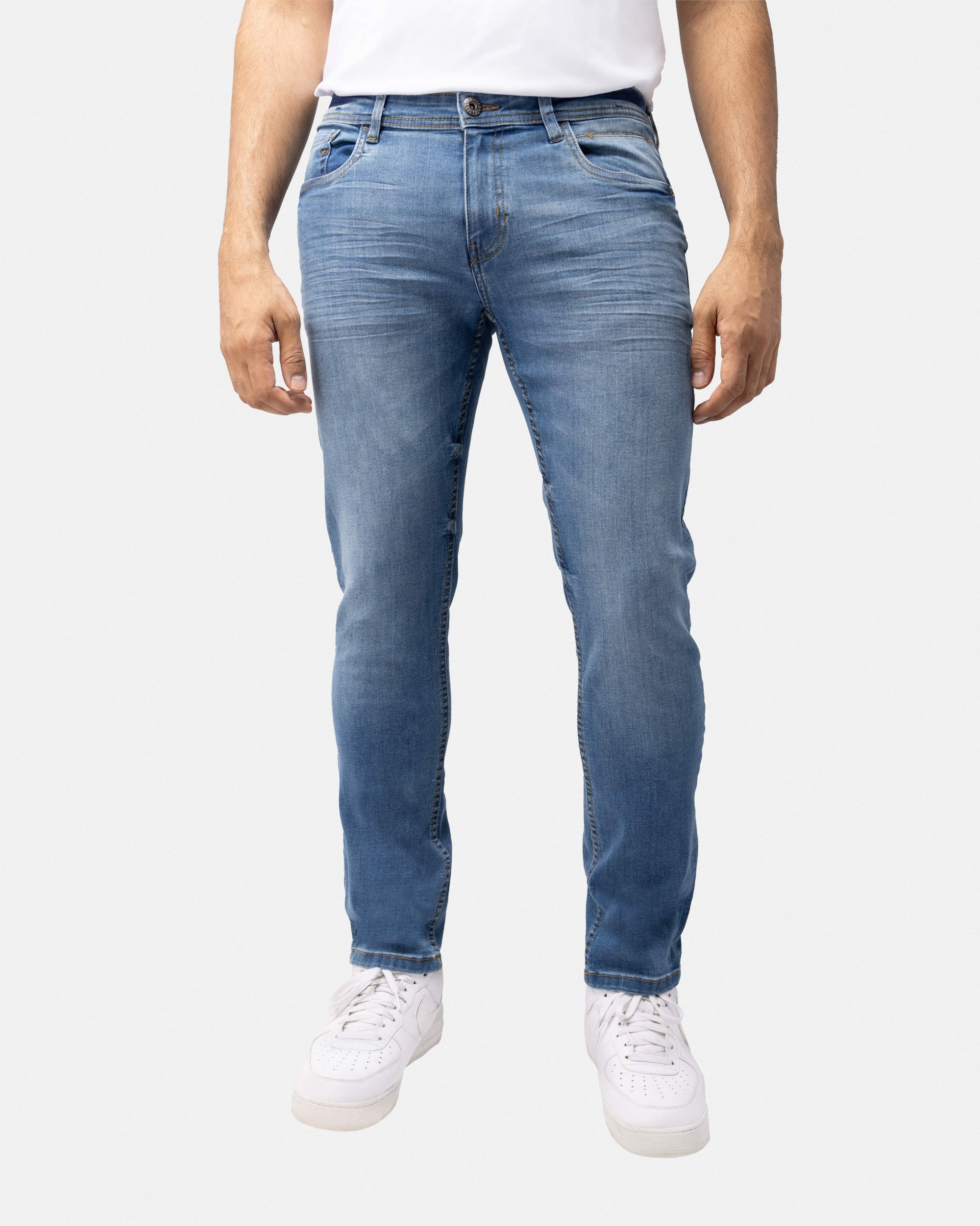 CULTURA AZURE Mens Basic Casual Stretch Washed Denim Jeans Flex Tapered Leg - Slim Fit