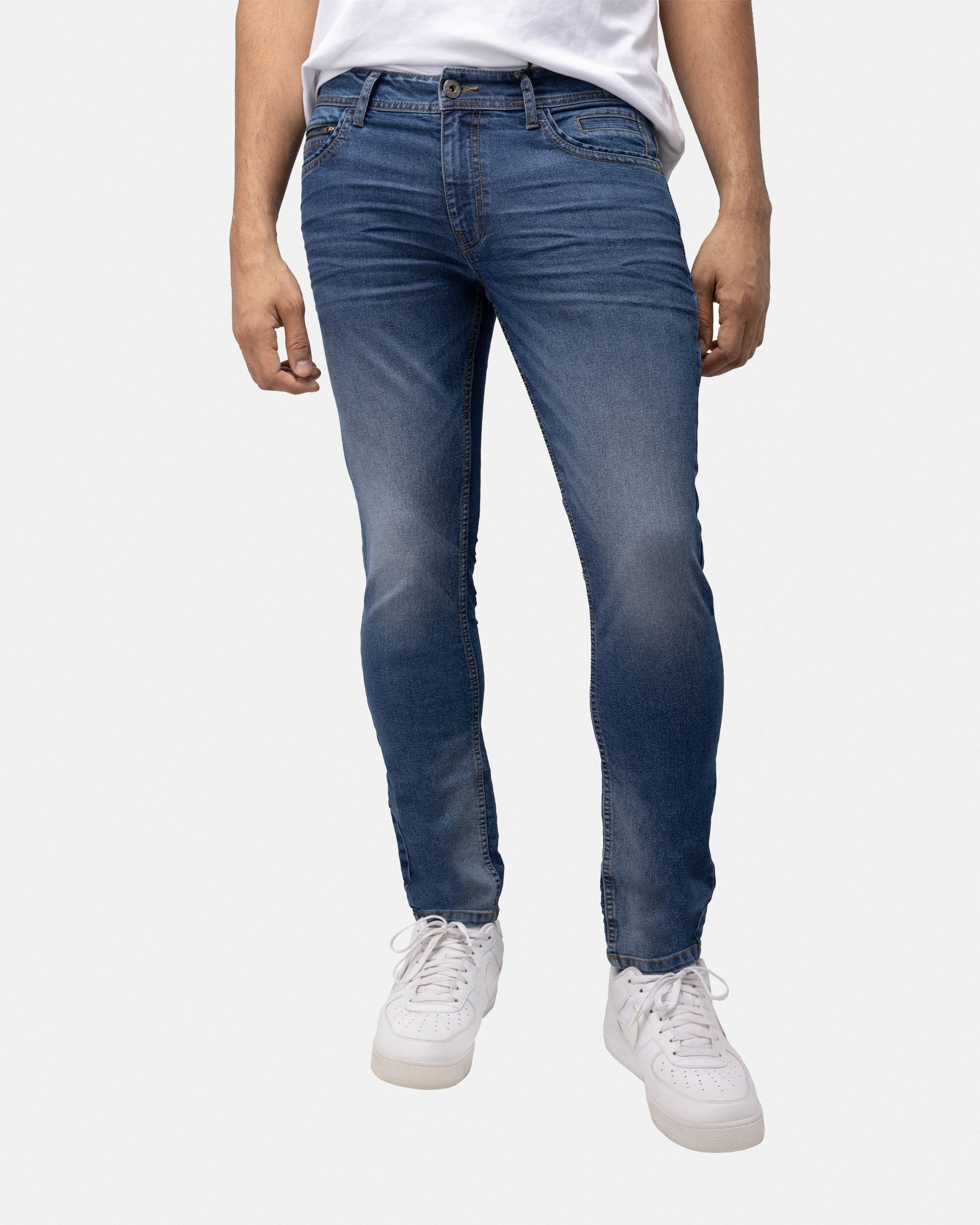 CULTURA AZURE Mens Basic Casual Stretch Washed Denim Jeans Flex Tapered Leg - Skinny Fit