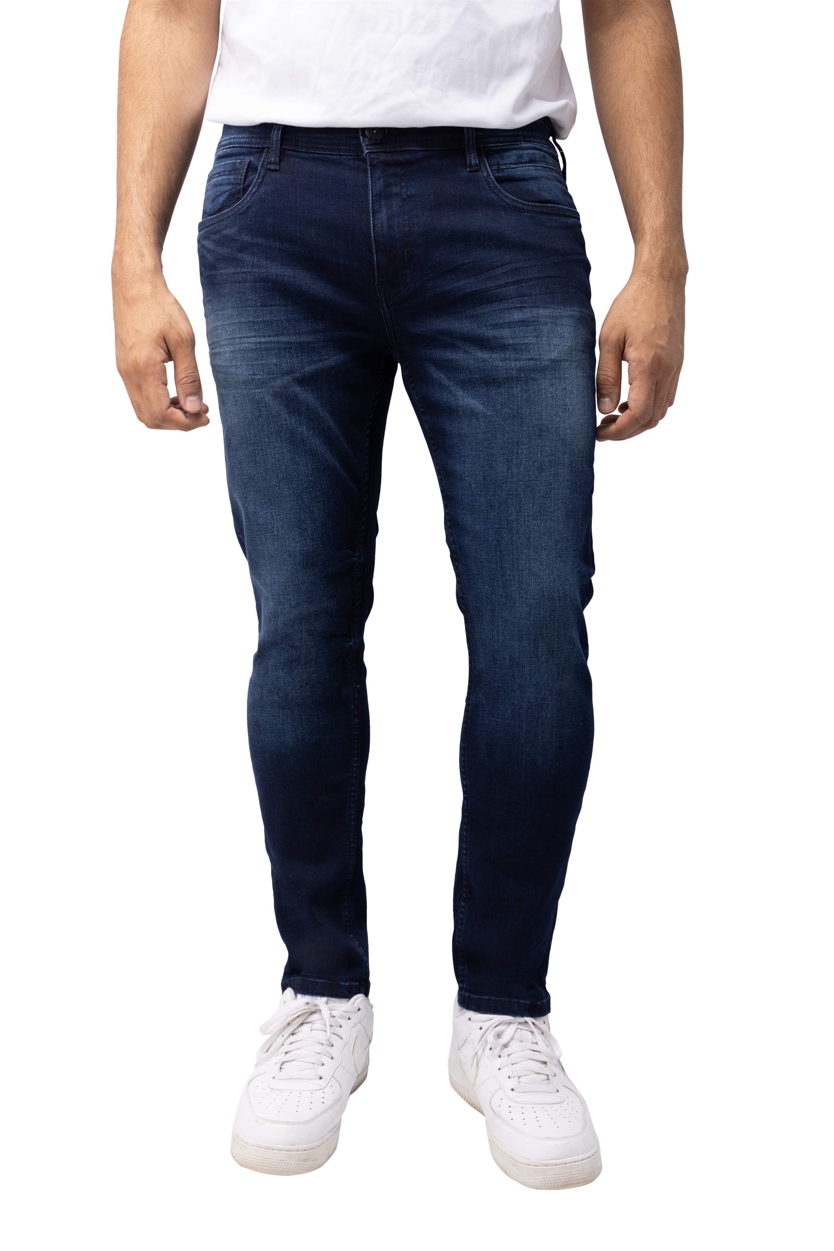 CULTURA AZURE Men's Basic Casual Stretch Washed Denim Jeans Flex Tapered Leg - Slim Fit