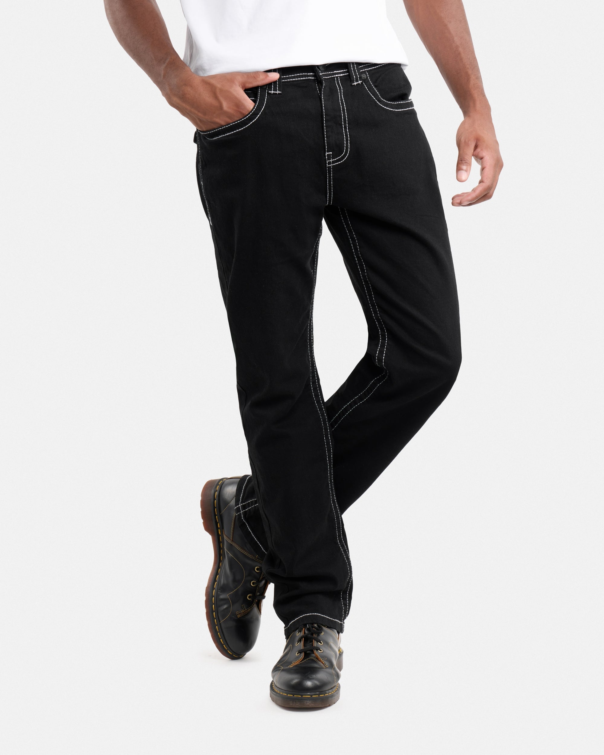 #CMP-94470 Relaxed Slim Fit Saddle Stitch Flap Pocket Western Jeans-thumbmail-4