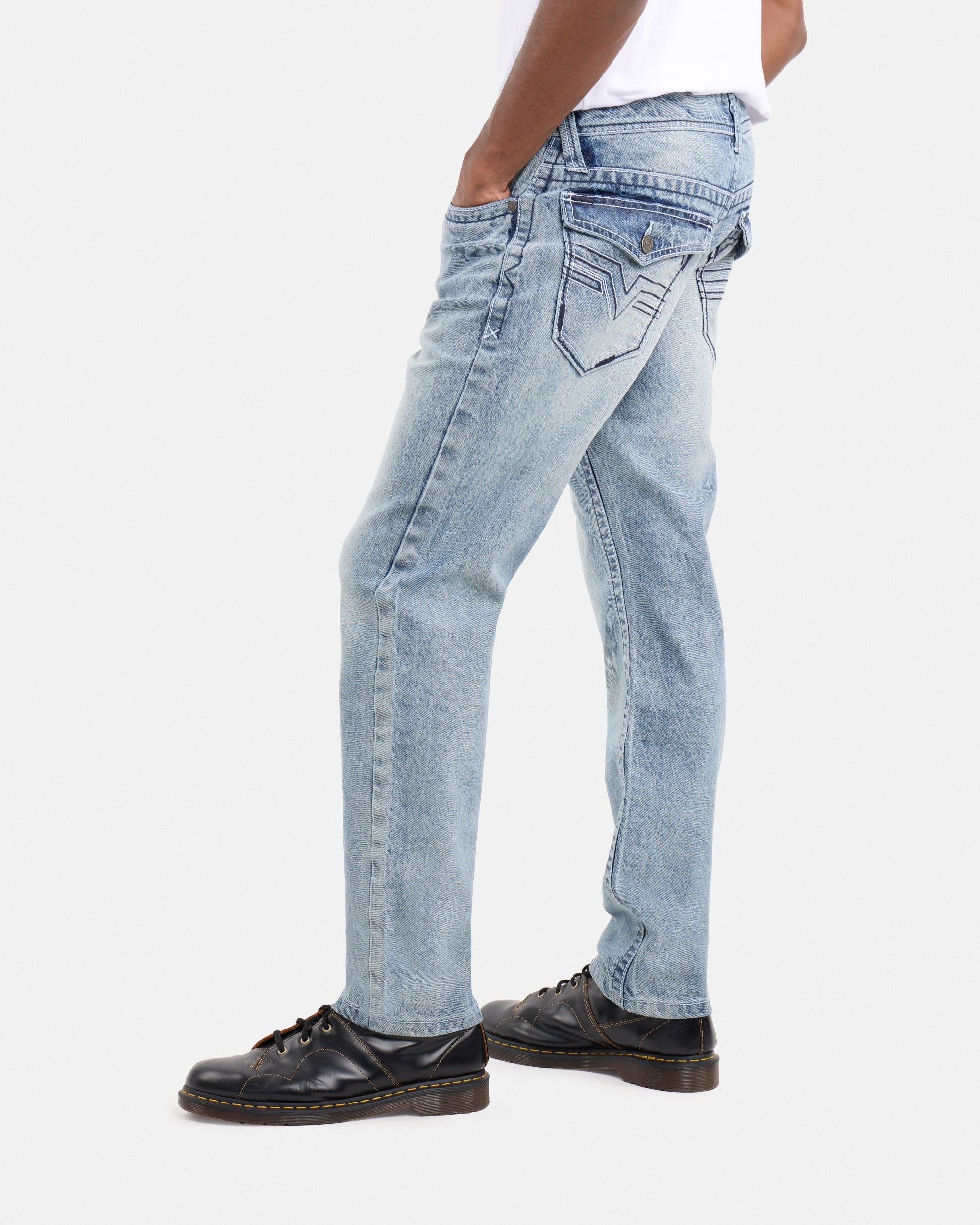 #CMP-94470 Relaxed Slim Fit Saddle Stitch Flap Pocket Western Jeans-thumbmail-11