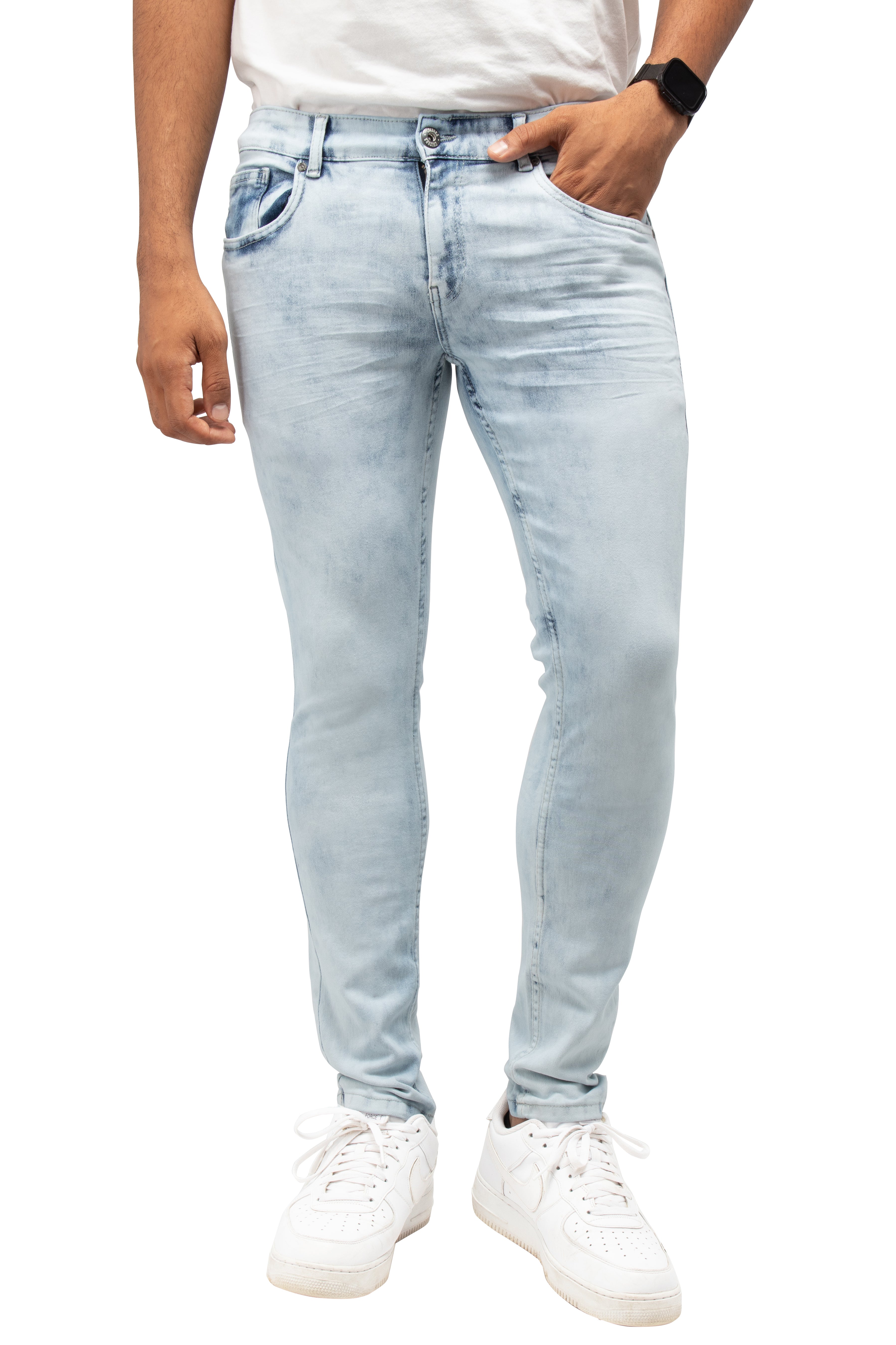 CULTURA Mens Skinny Fit Basic Casual Stretch Washed Denim Jeans