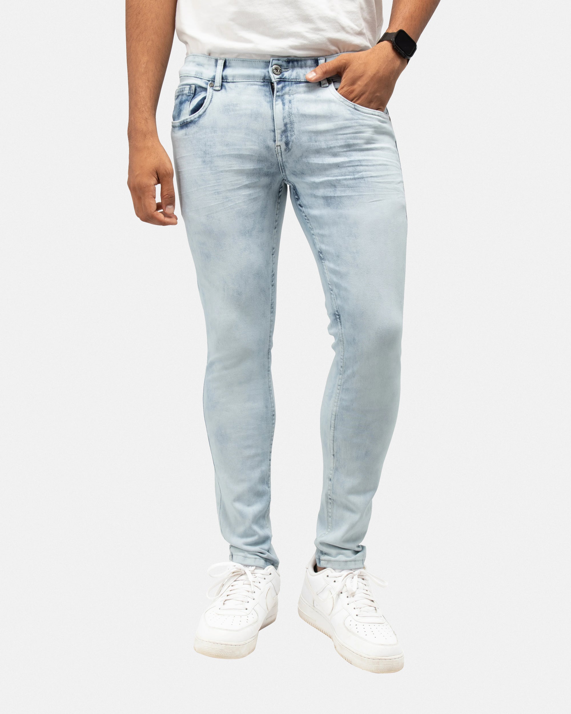 CULTURA Mens Skinny Fit Basic Casual Stretch Washed Denim Jeans