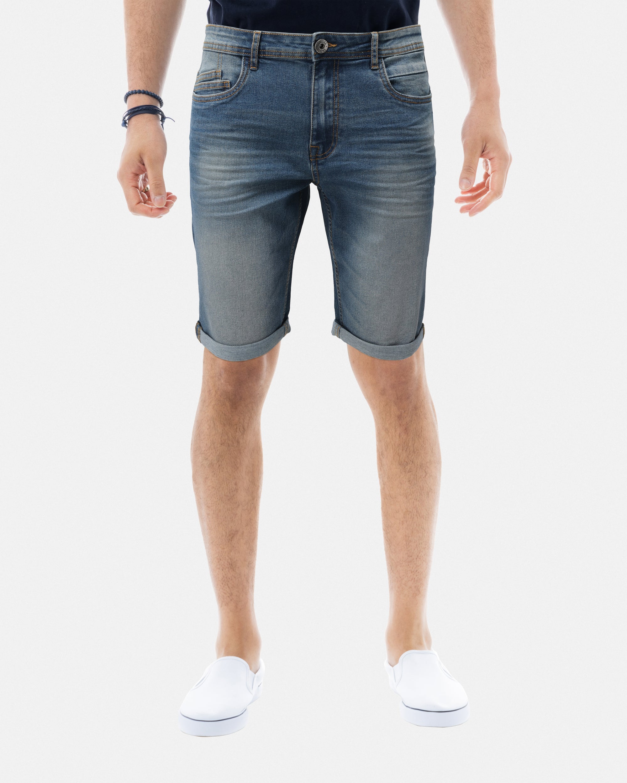 CULTURA Men's Denim Shorts Fashion Roll Up Slim Fit Modern Stretch Jean Shorts for Men