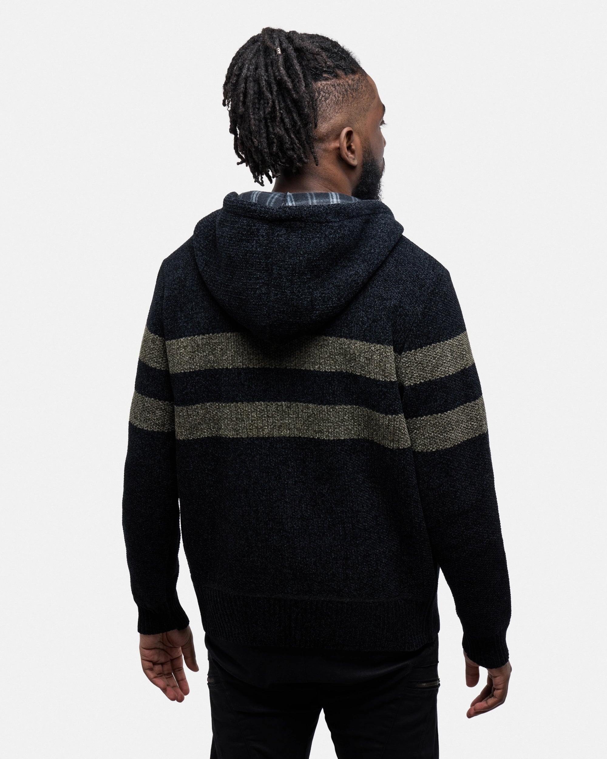 #CMW-34095 Full Zip Chest Stripe Hoodie Sweater
