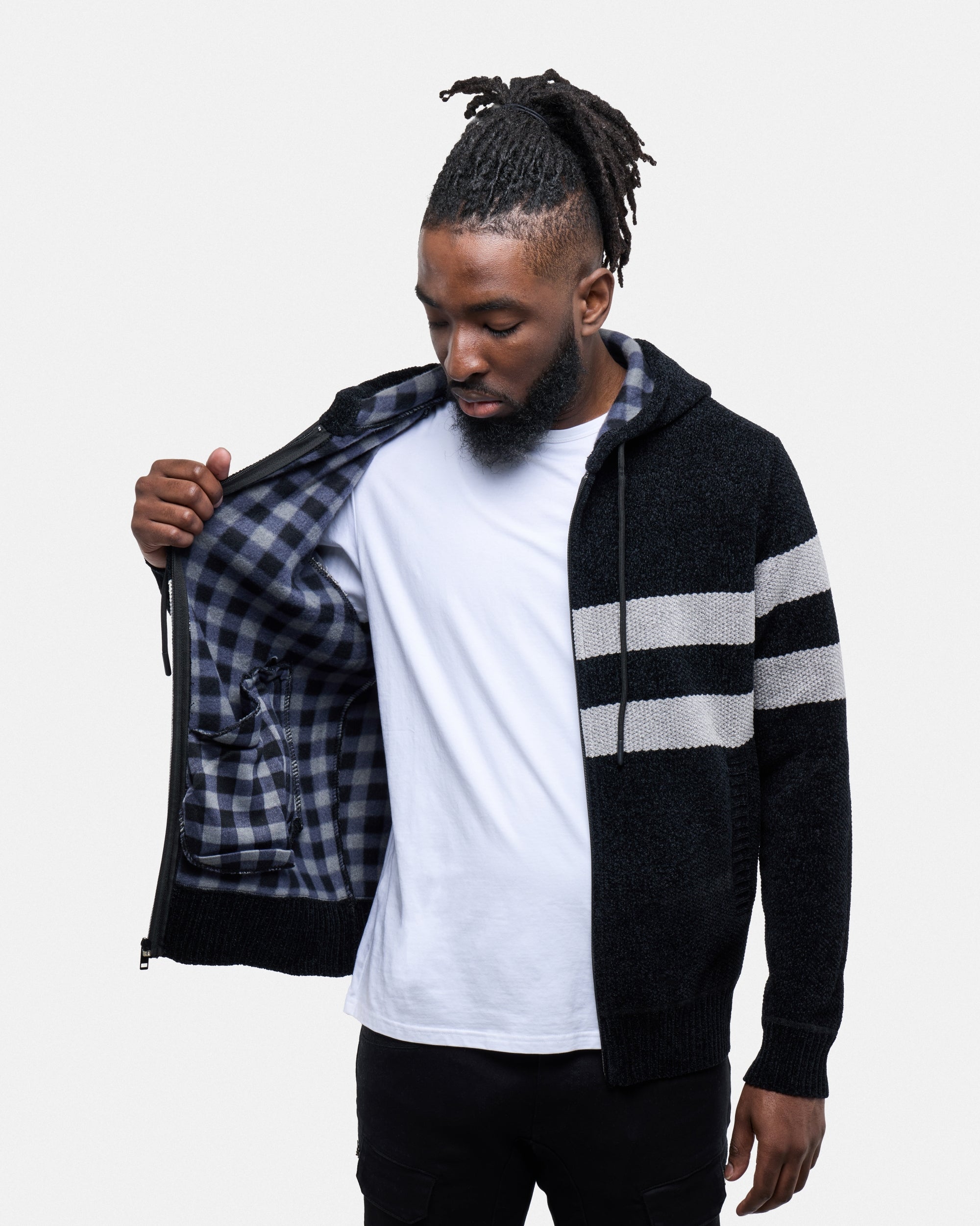 CMW-34095 Full Zip Chest Stripe Hoodie Sweater – X-RAY JEANS