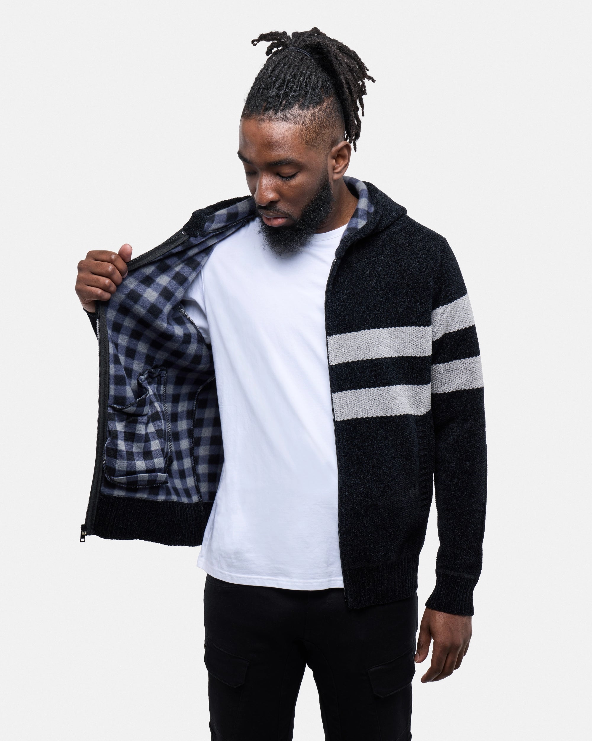 #CMW-34095 Full Zip Chest Stripe Hoodie Sweater-thumbmail-14