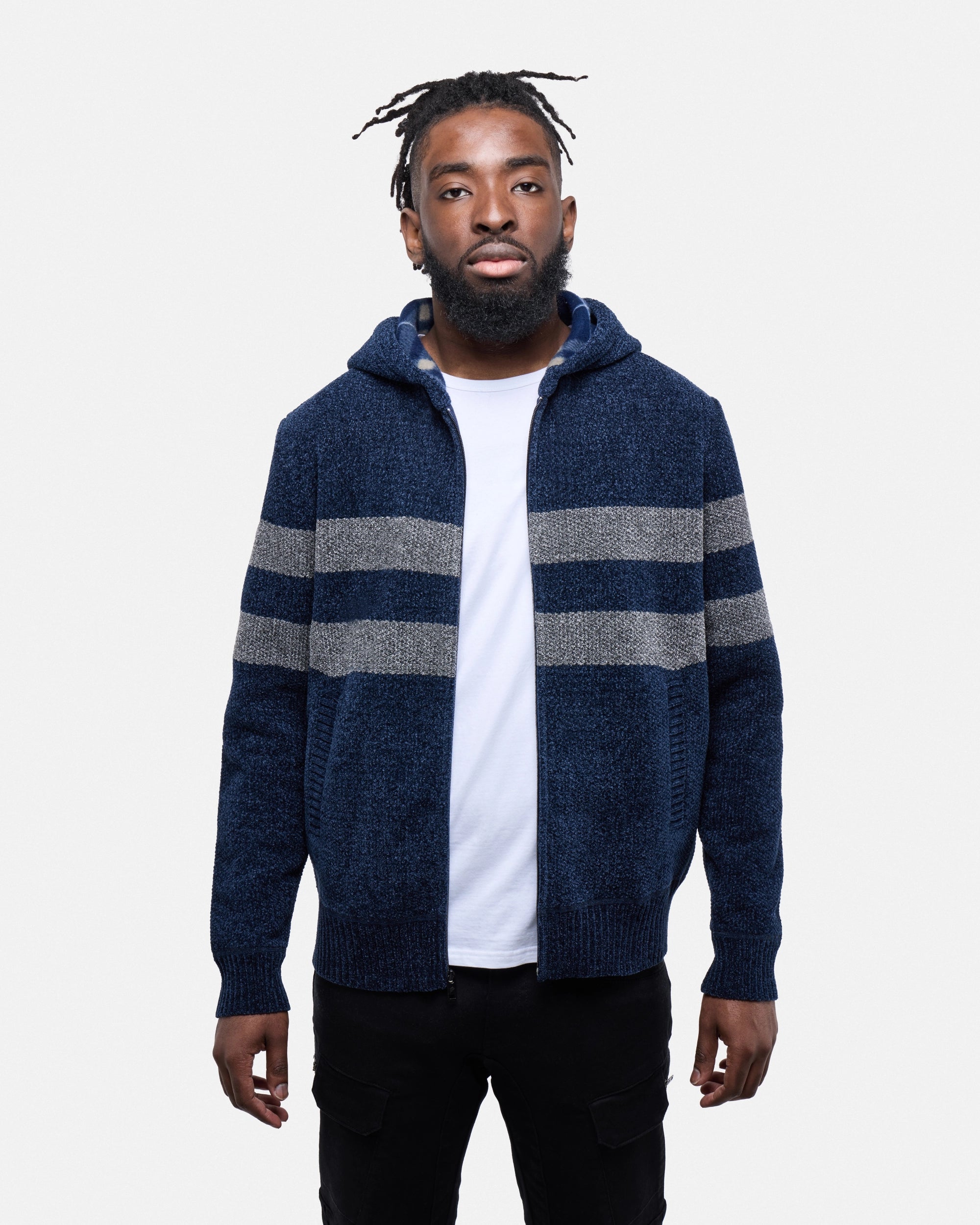 #CMW-34095 Full Zip Chest Stripe Hoodie Sweater-thumbmail-18