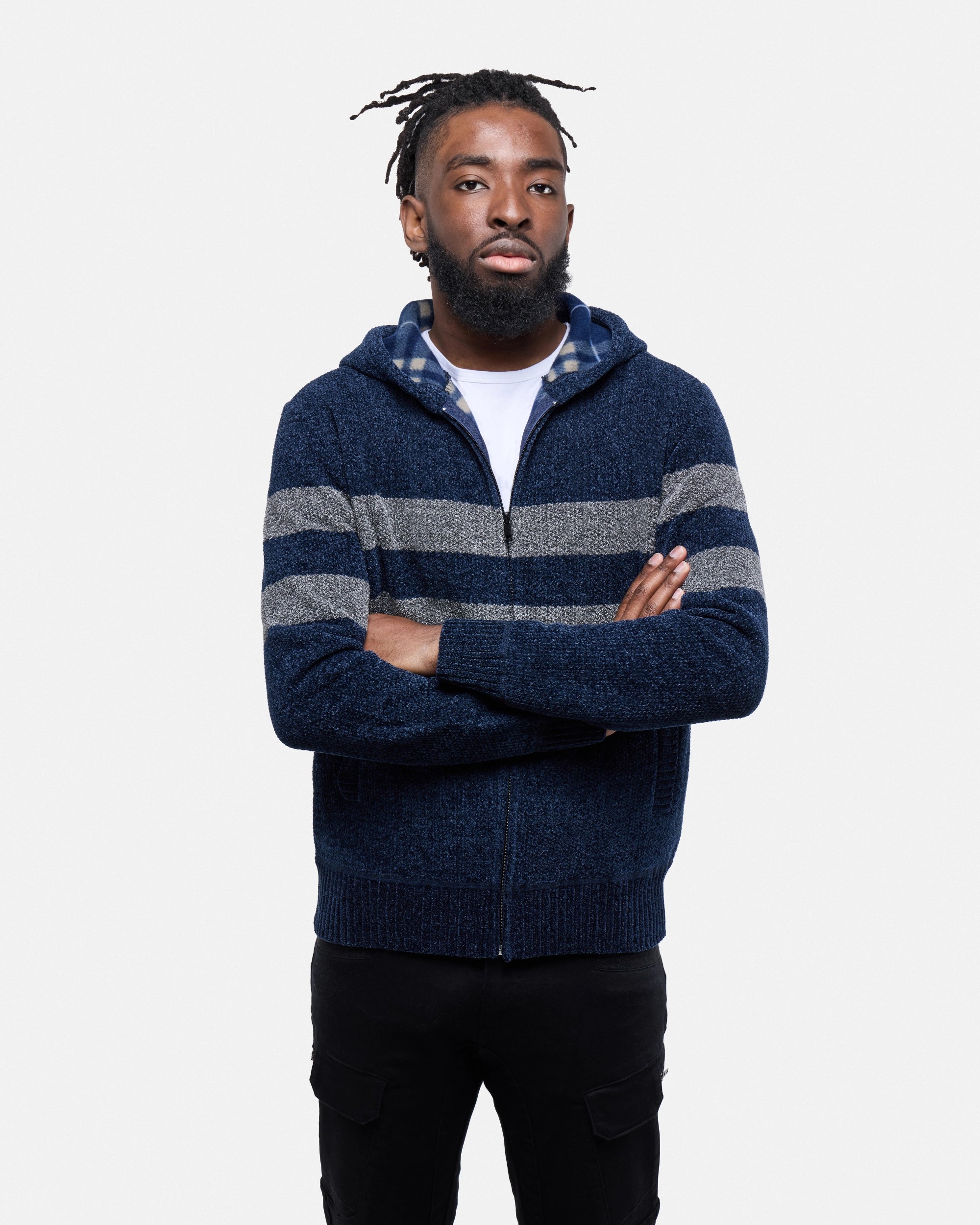 #CMW-34095 Full Zip Chest Stripe Hoodie Sweater-thumbmail-21