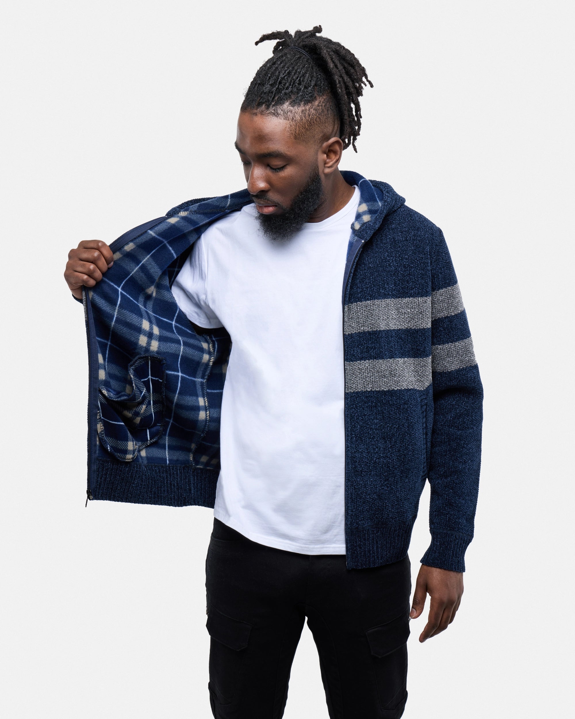 #CMW-34095 Full Zip Chest Stripe Hoodie Sweater-thumbmail-22