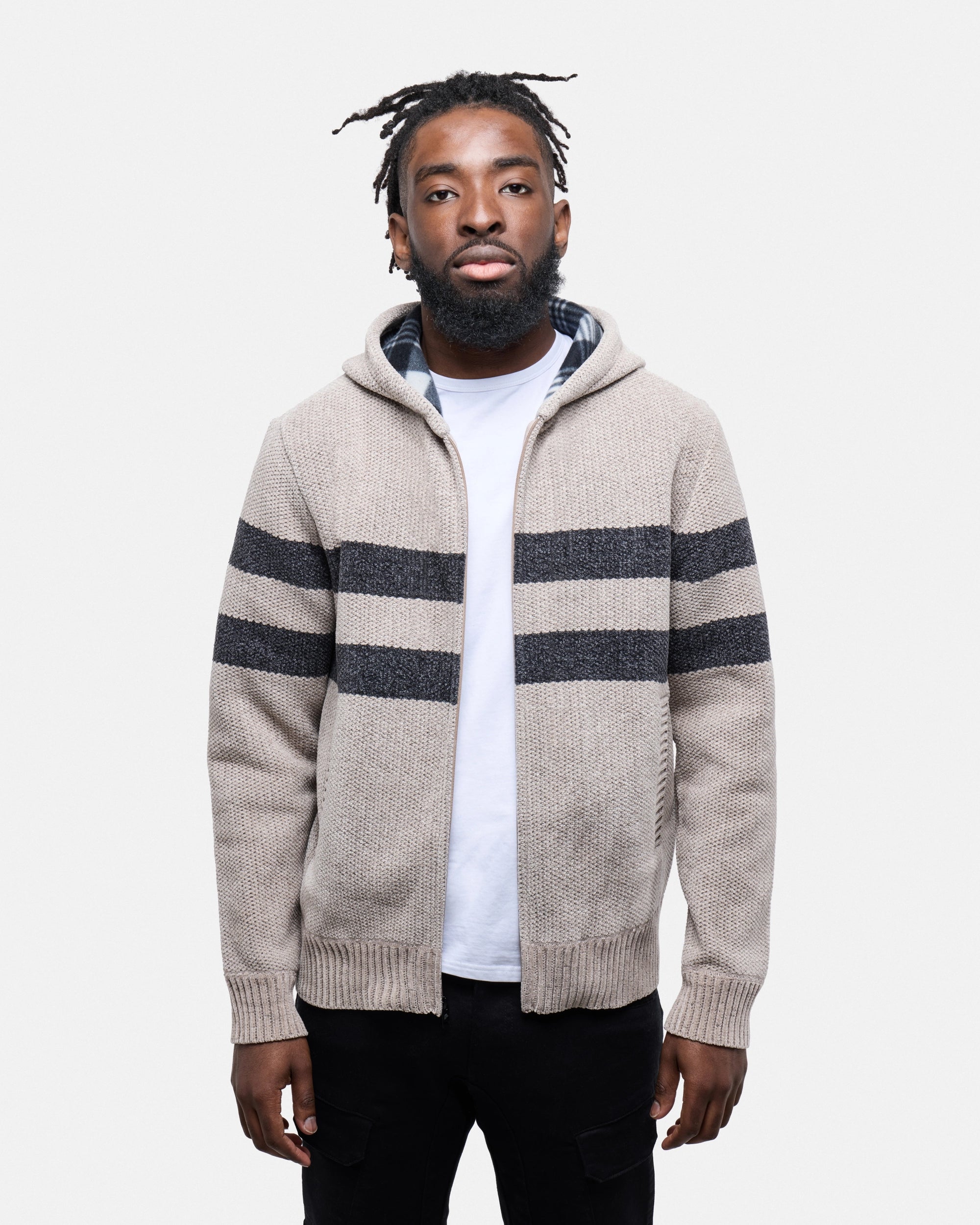#CMW-34095 Full Zip Chest Stripe Hoodie Sweater-thumbmail-28
