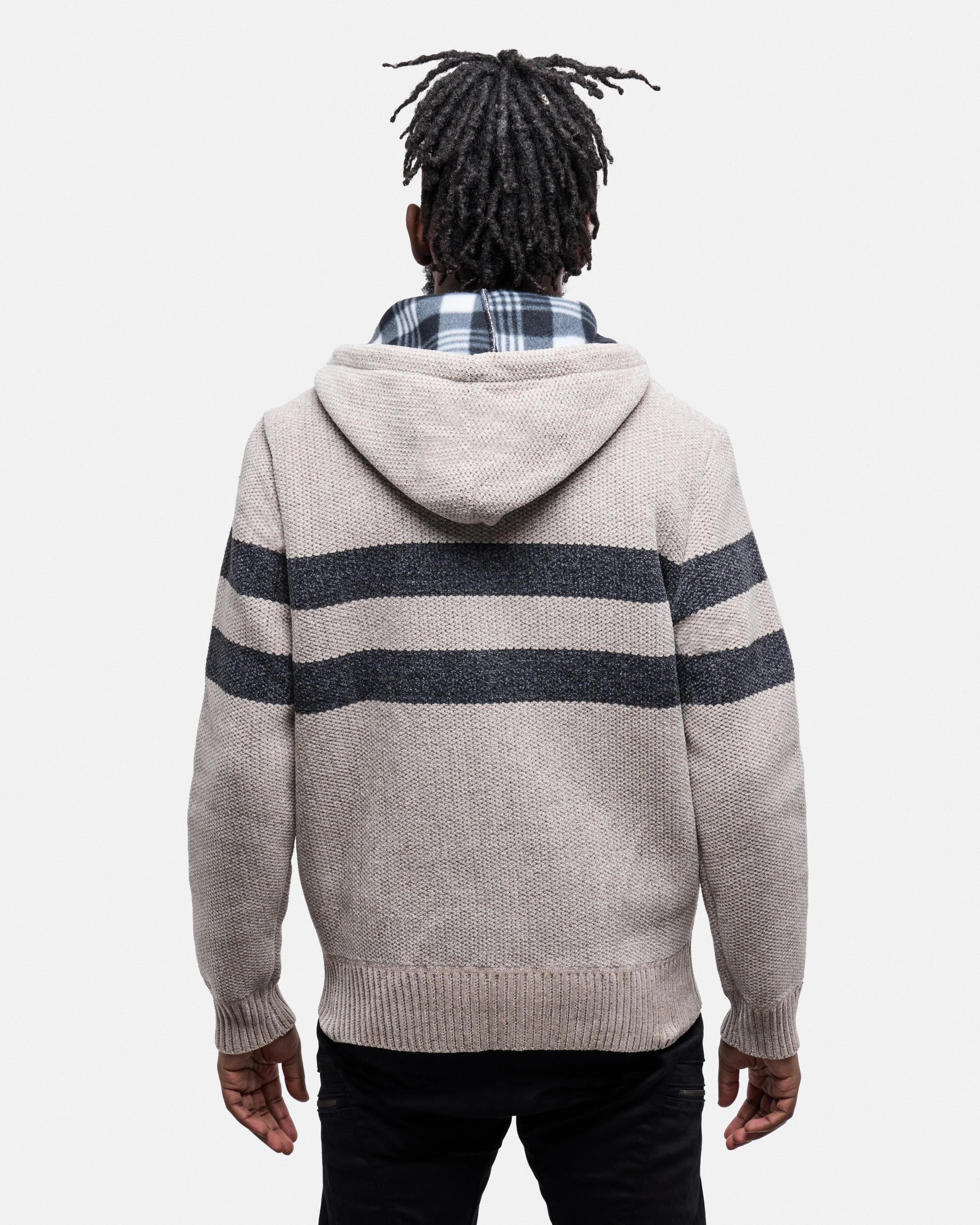 #CMW-34095 Full Zip Chest Stripe Hoodie Sweater-thumbmail-29
