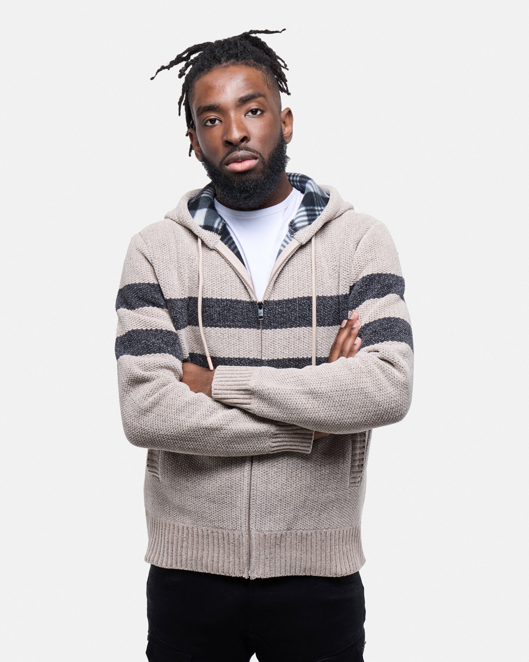 CMW-34095 Full Zip Chest Stripe Hoodie Sweater – X-RAY JEANS