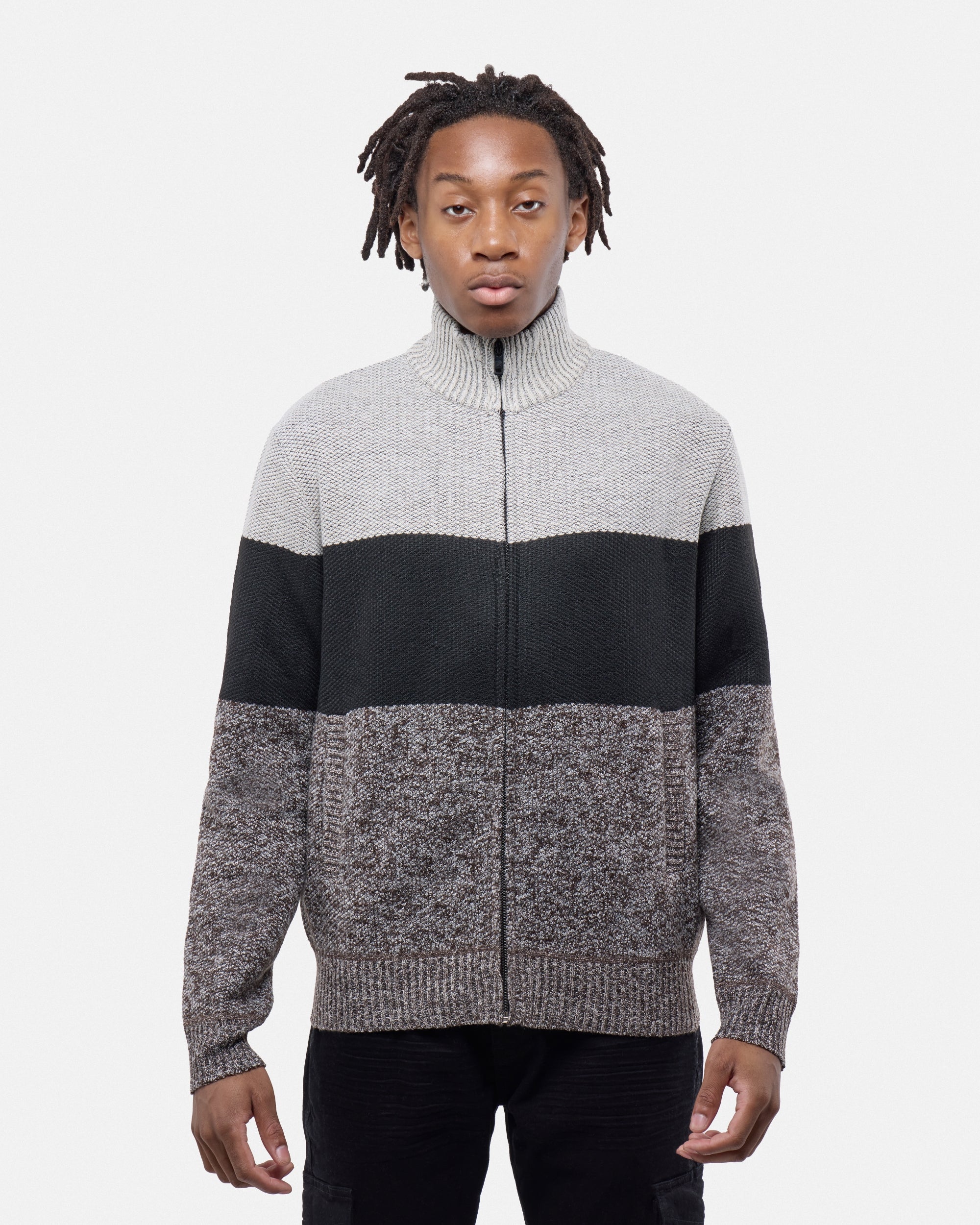 CMW-34096 | Men's Full Zip Mock Neck Sweater With Fleece Lining