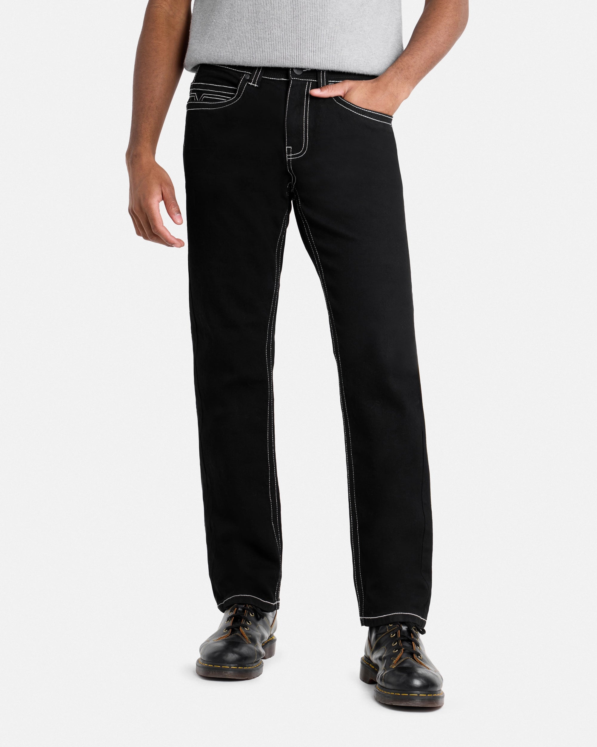 #CUDJM9100740 Saddle Stitch Relaxed Fit Color Western Jeans With Flap Pocket