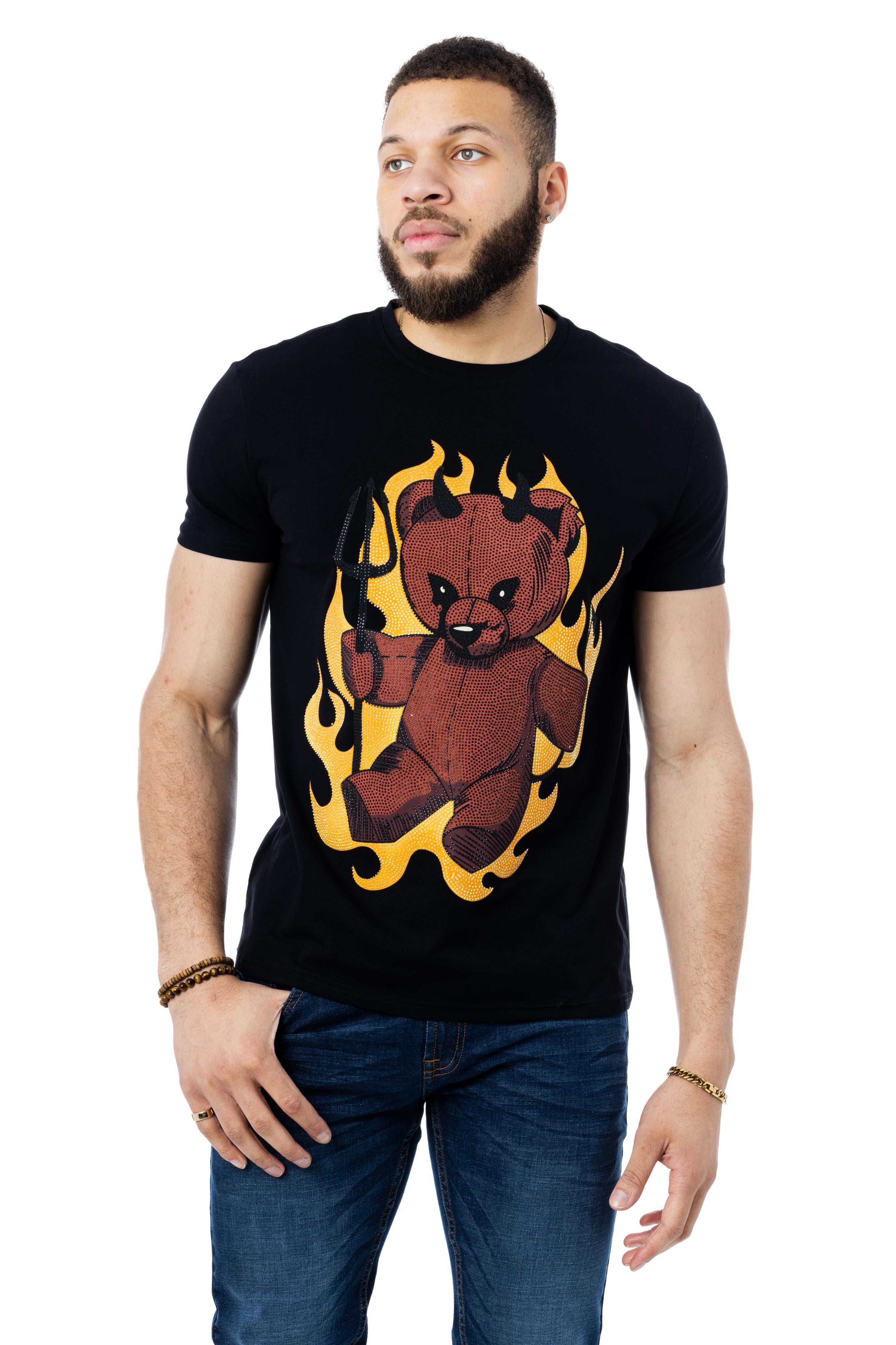 HTTS-20141 | Heads Or Tails Men\'s Devil Teddy Bear Rhinestone Graphic –  X-RAY JEANS