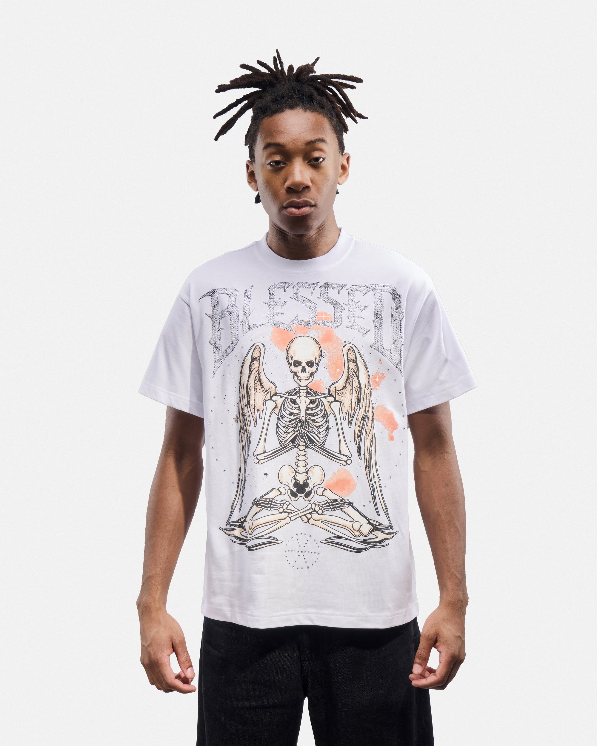 Men's Oversized Rhinestone Graphic T-Shirt_Blessed