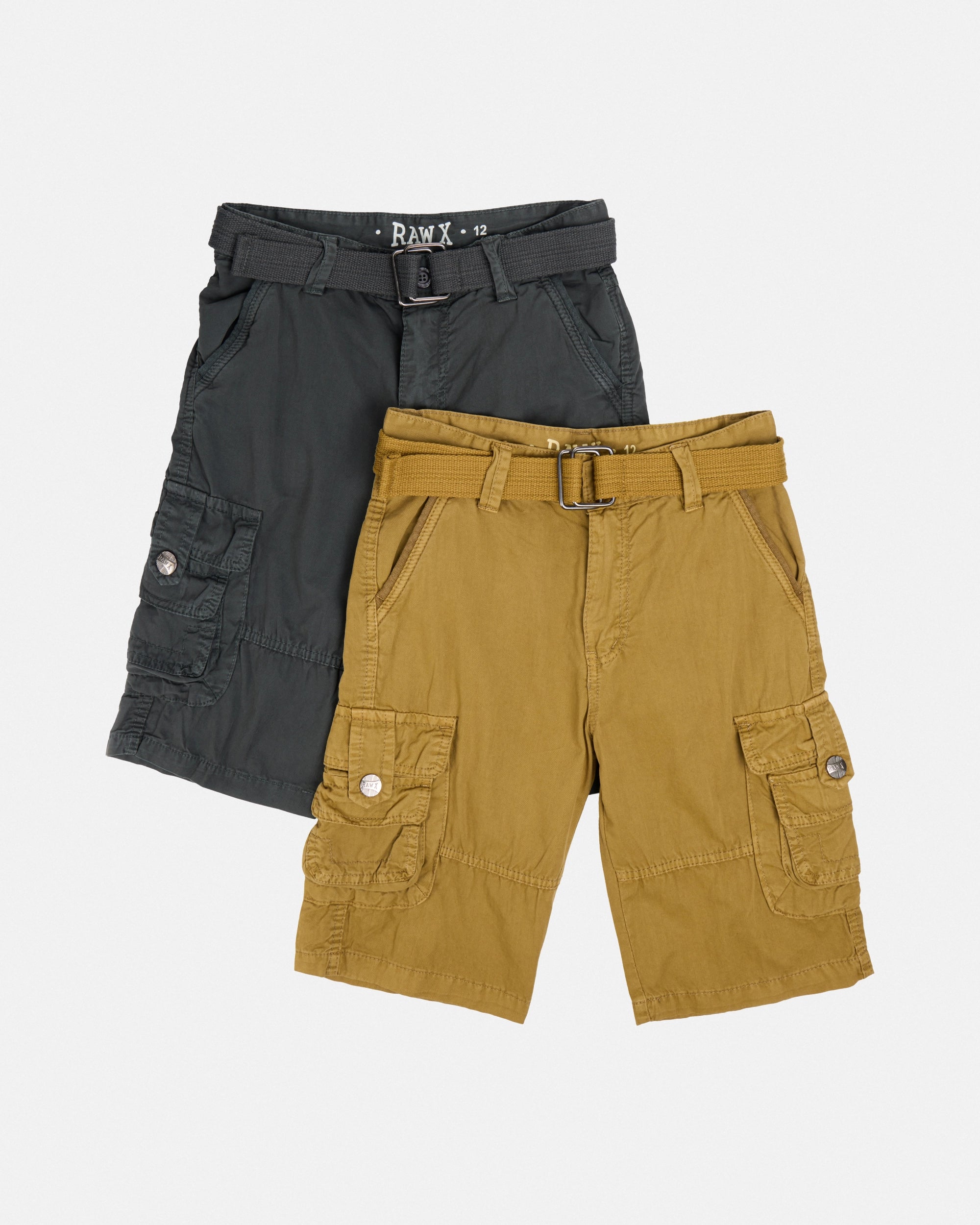 #RBS-1001 Boy's 2Pc Combo Belted Twill Cargo Shorts, Size 8-18