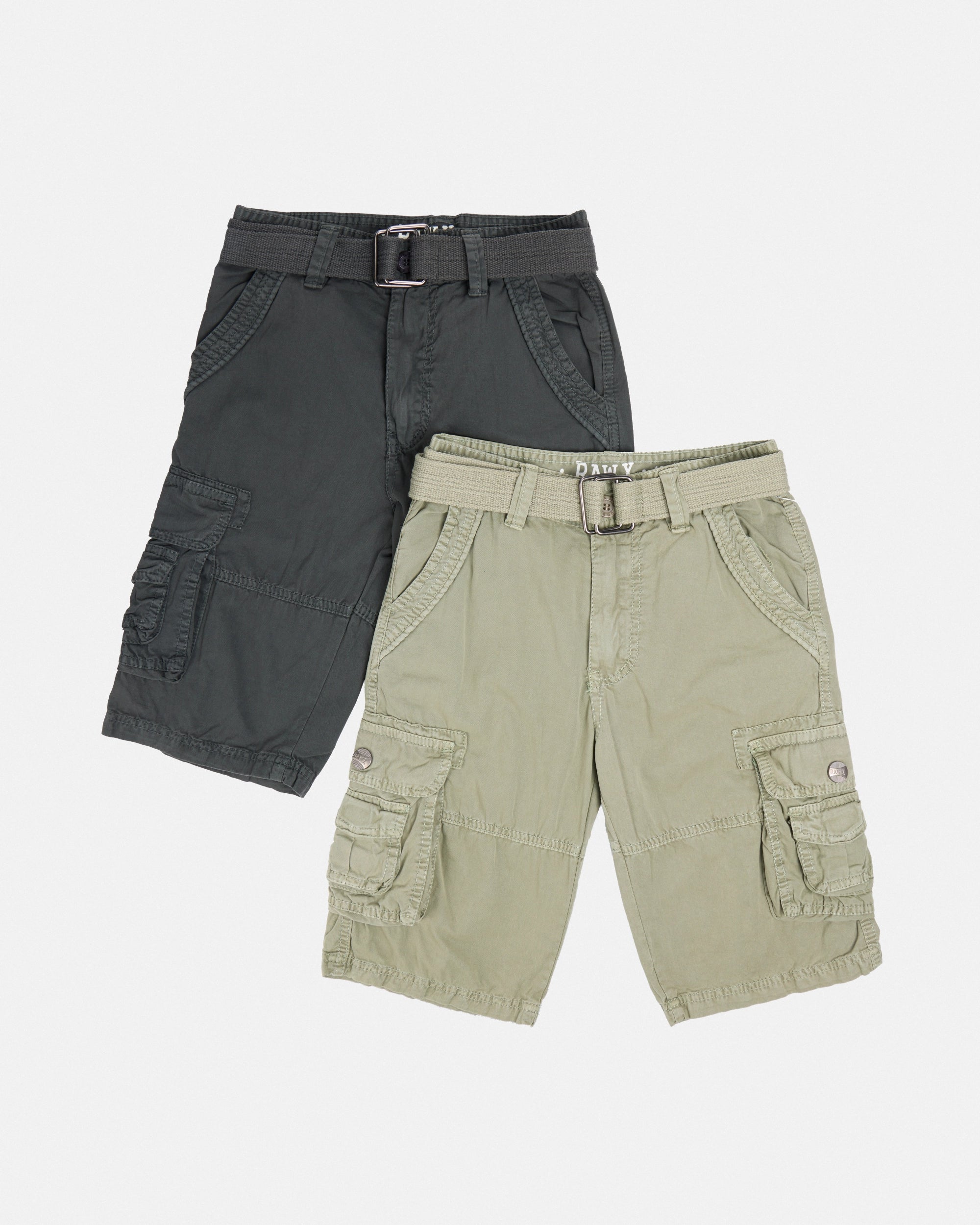 #RBS-1001 Boy's 2Pc Combo Belted Twill Cargo Shorts, Size 8-18