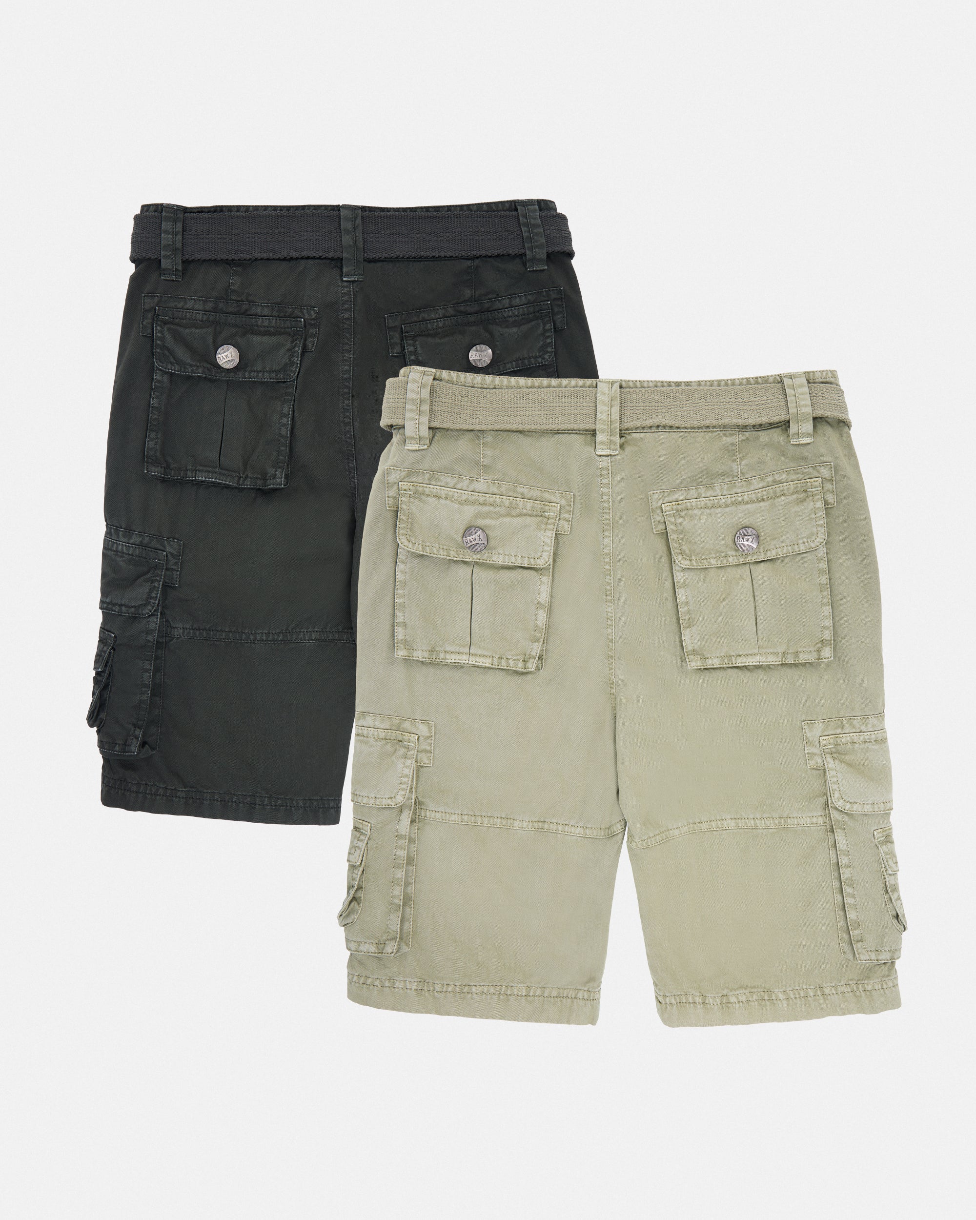 #RBS-1001 Boy's 2Pc Combo Belted Twill Cargo Shorts, Size 8-18