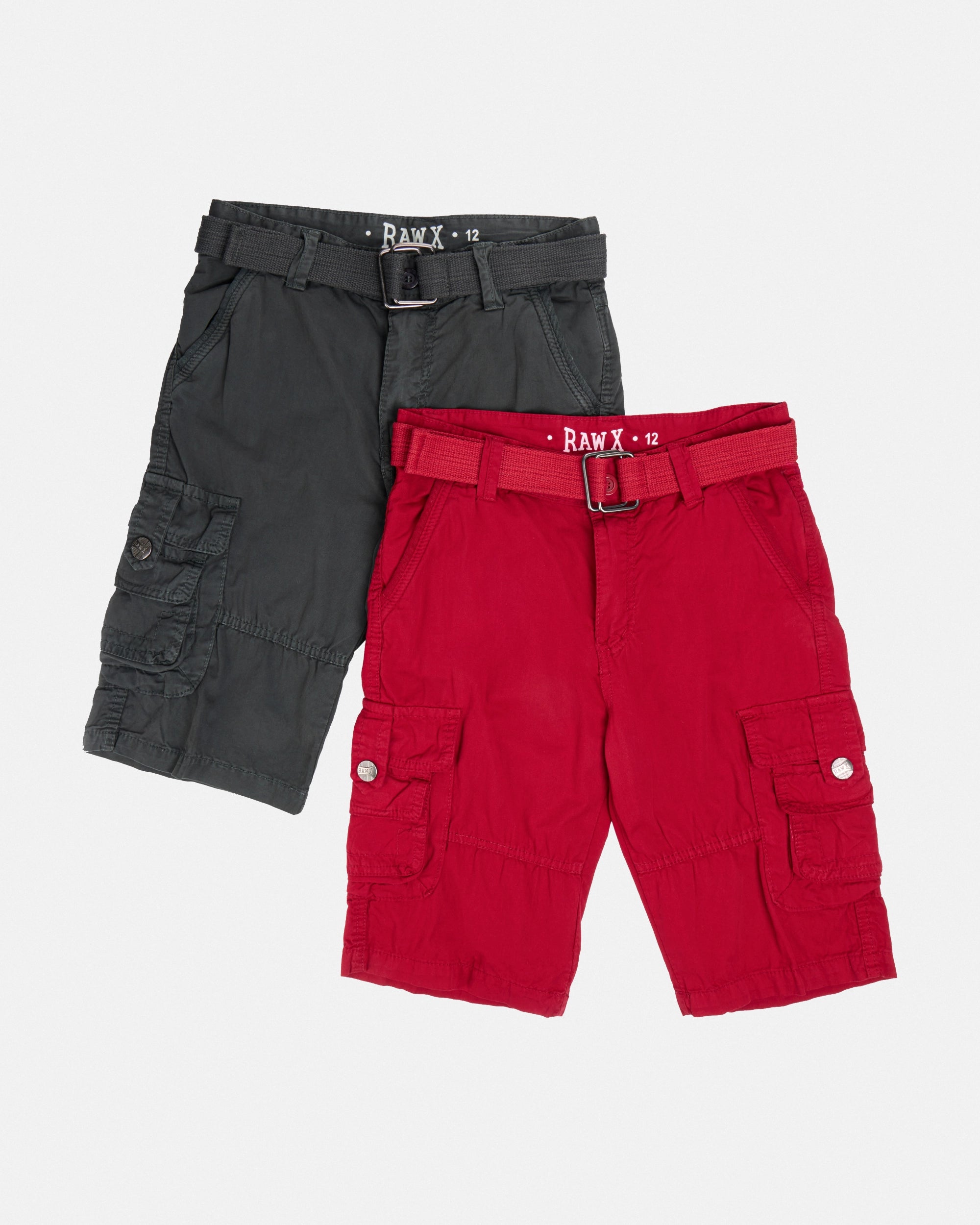 #RBS-1001 Boy's 2Pc Combo Belted Twill Cargo Shorts, Size 8-18
