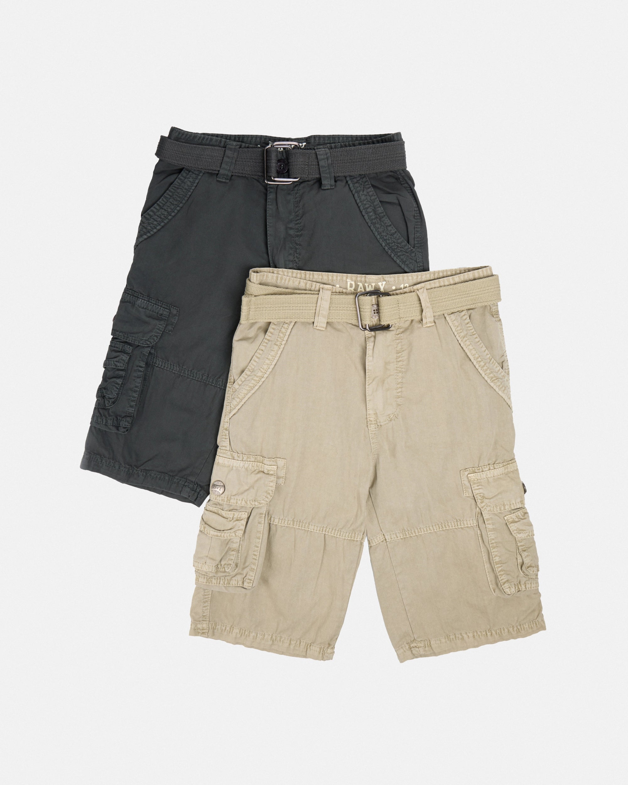 #RBS-1001 Boy's 2Pc Combo Belted Twill Cargo Shorts, Size 8-18
