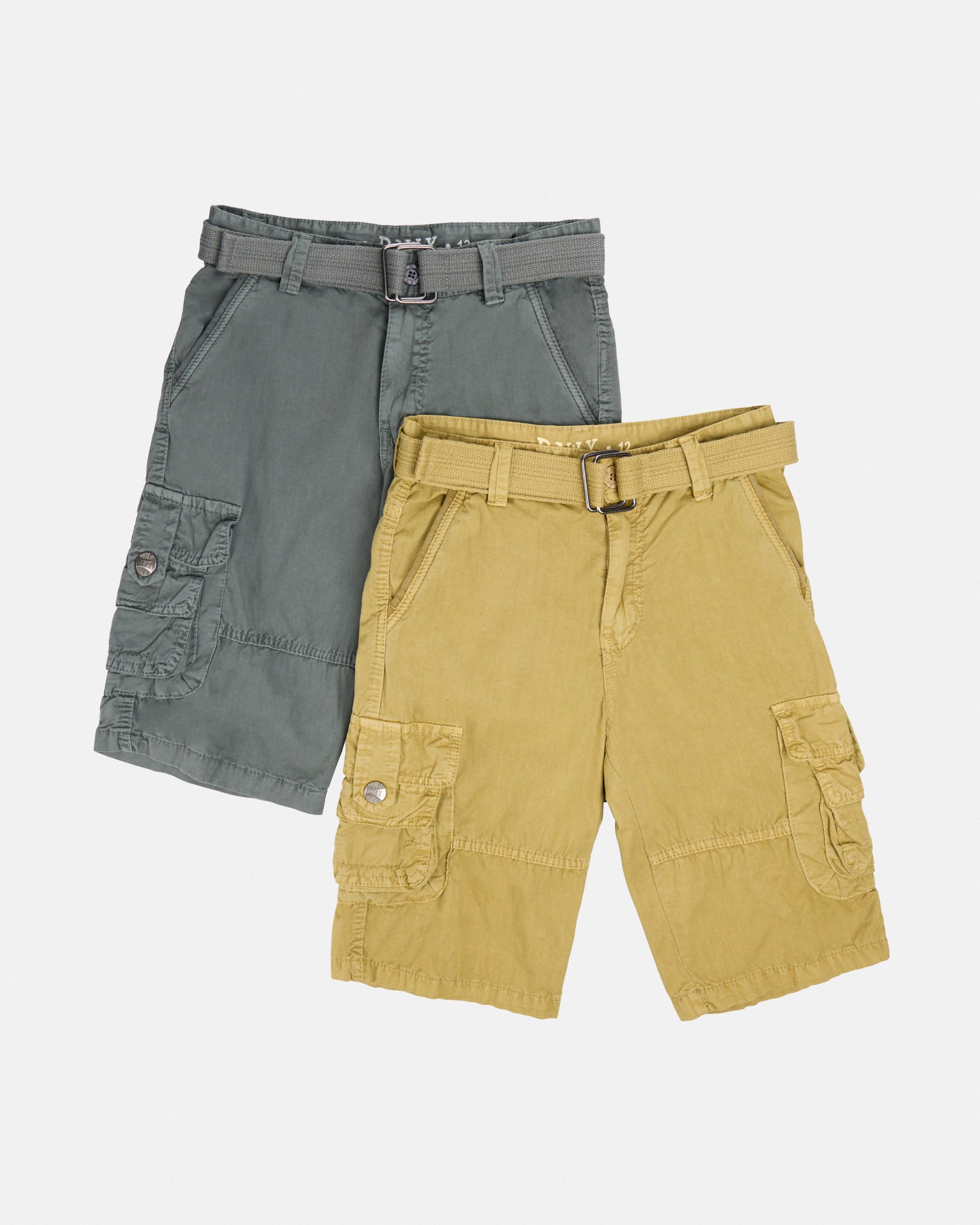 #RBS-1001 Boy's 2Pc Combo Belted Twill Cargo Shorts, Size 8-18