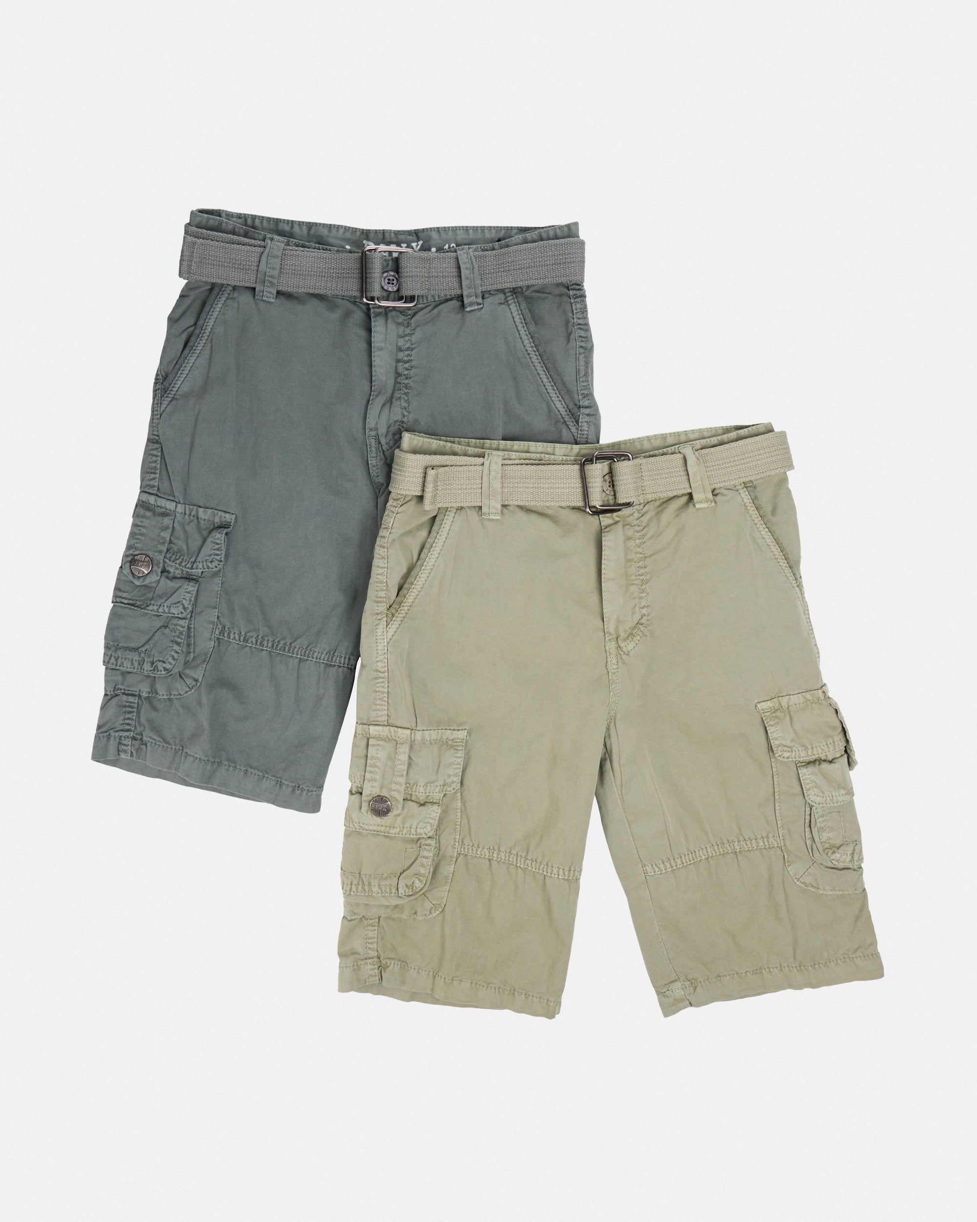 #RBS-1001 Boy's 2Pc Combo Belted Twill Cargo Shorts, Size 8-18
