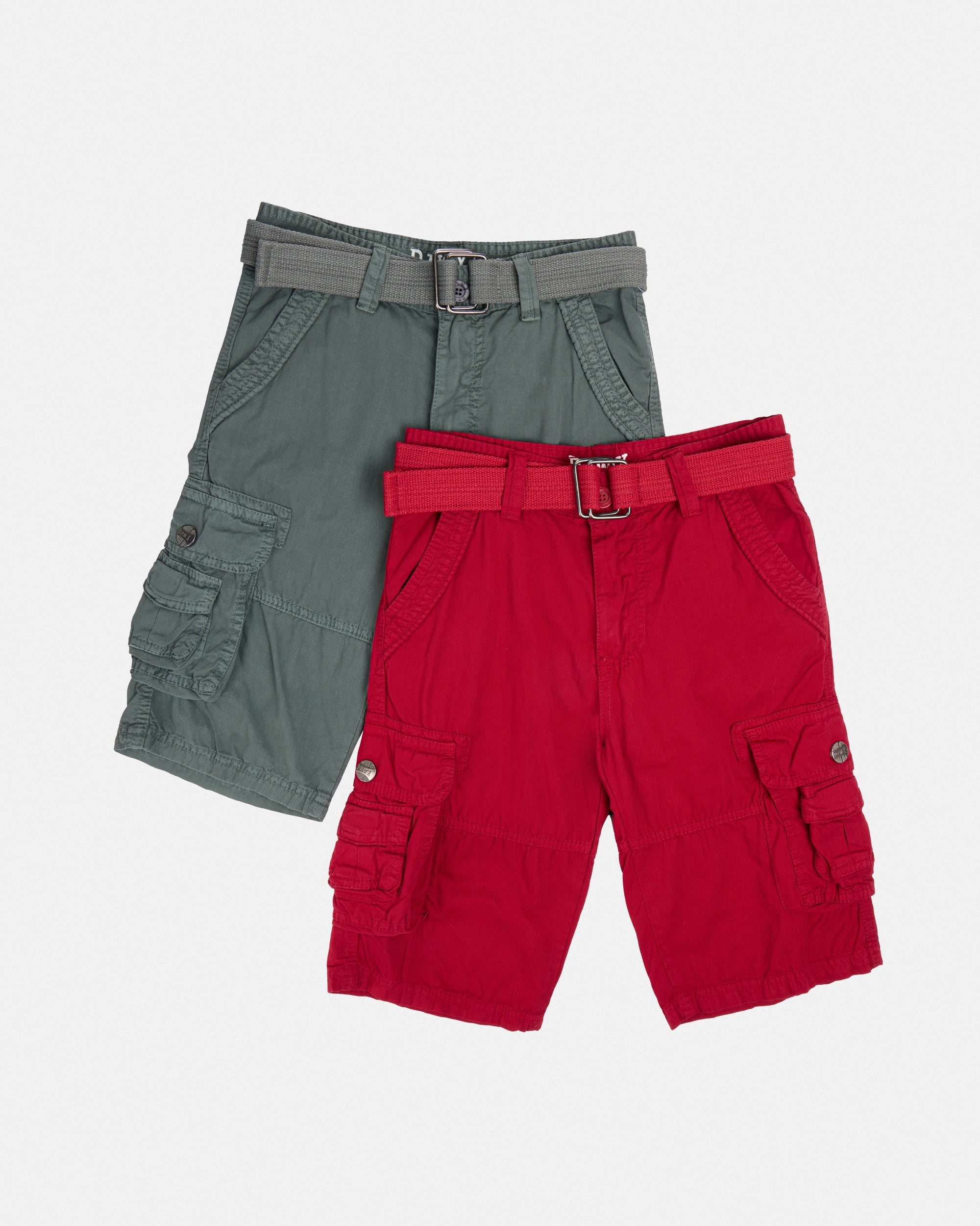 #RBS-1001 Boy's 2Pc Combo Belted Twill Cargo Shorts, Size 8-18