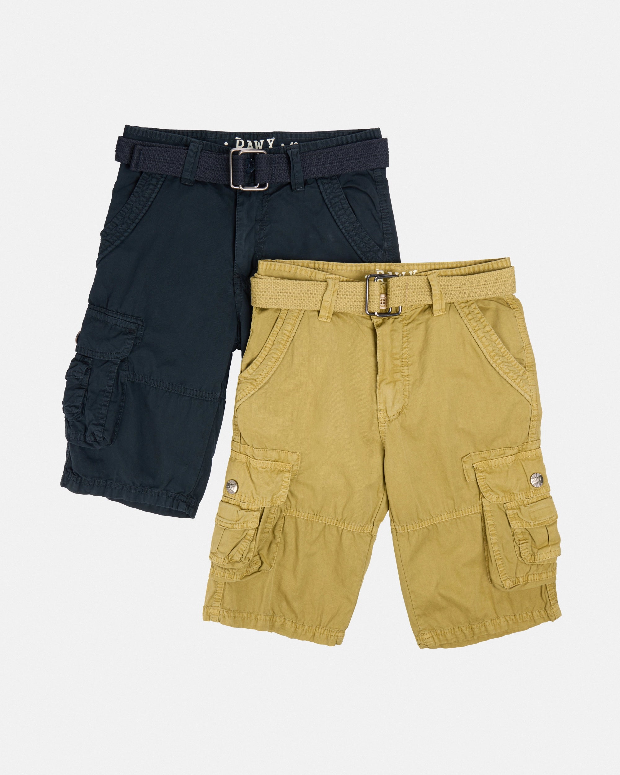 #RBS-1001 Boy's 2Pc Combo Belted Twill Cargo Shorts, Size 8-18