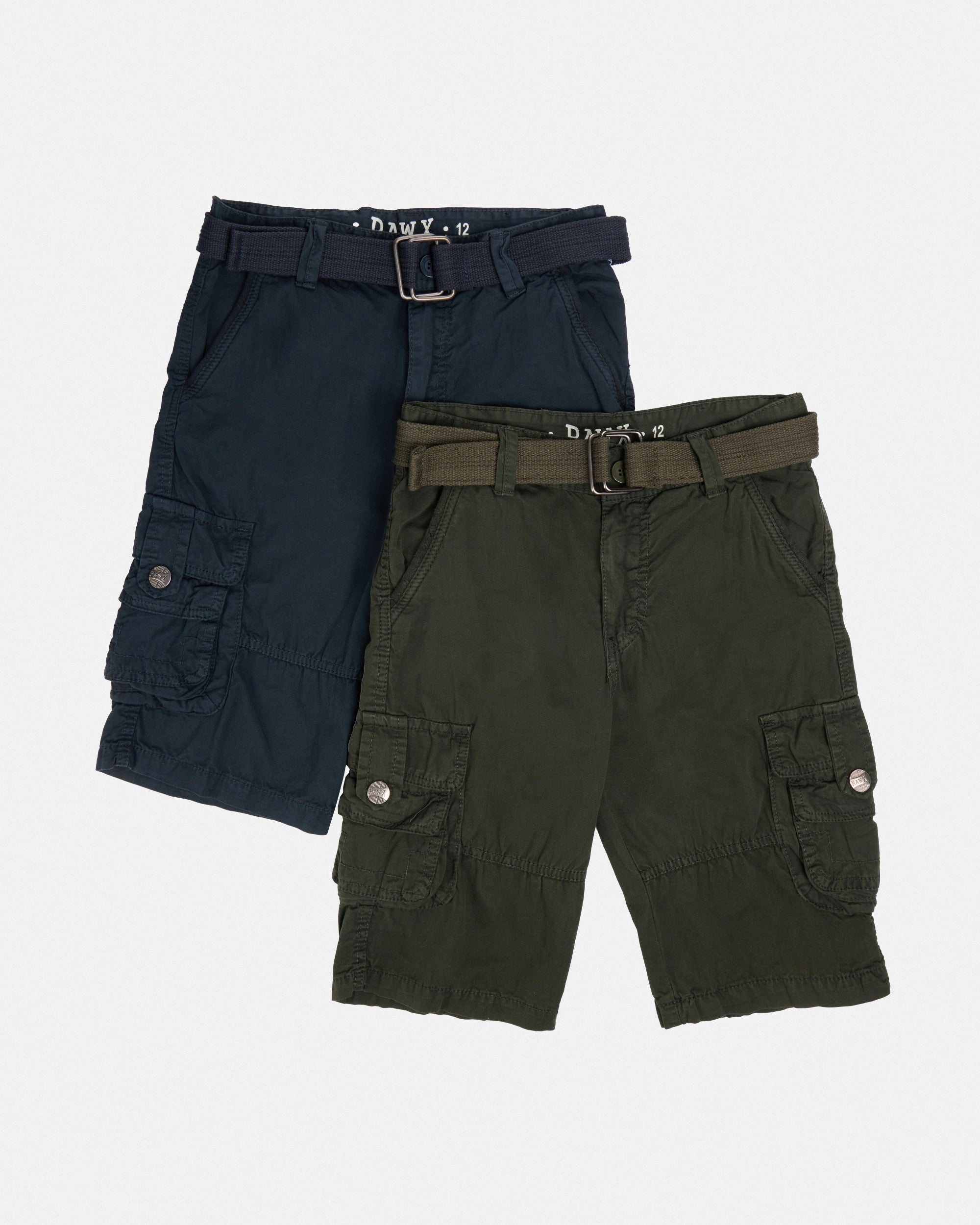 #RBS-1001 Boy's 2Pc Combo Belted Twill Cargo Shorts, Size 8-18
