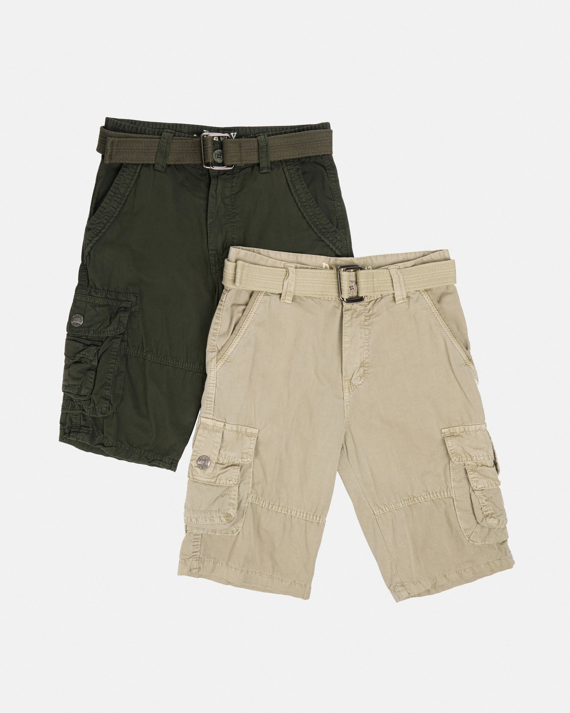 #RBS-1001 Boy's 2Pc Combo Belted Twill Cargo Shorts, Size 8-18