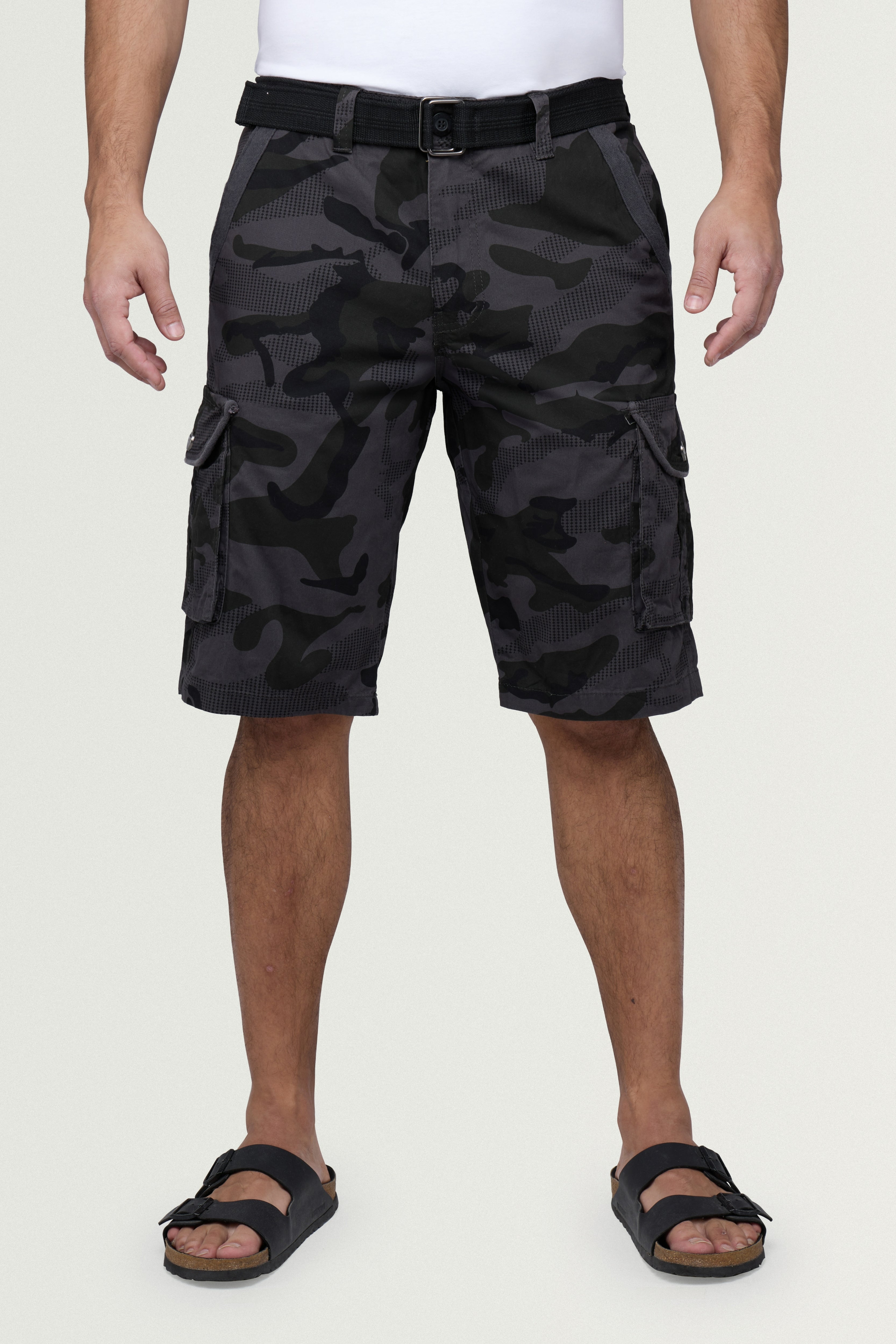 【BAON】[unisex] Chanu Raw Denim Bermuda Cargo Pants Denim Stone Washed Cargo Shorts 30 Grey Drawstring Button