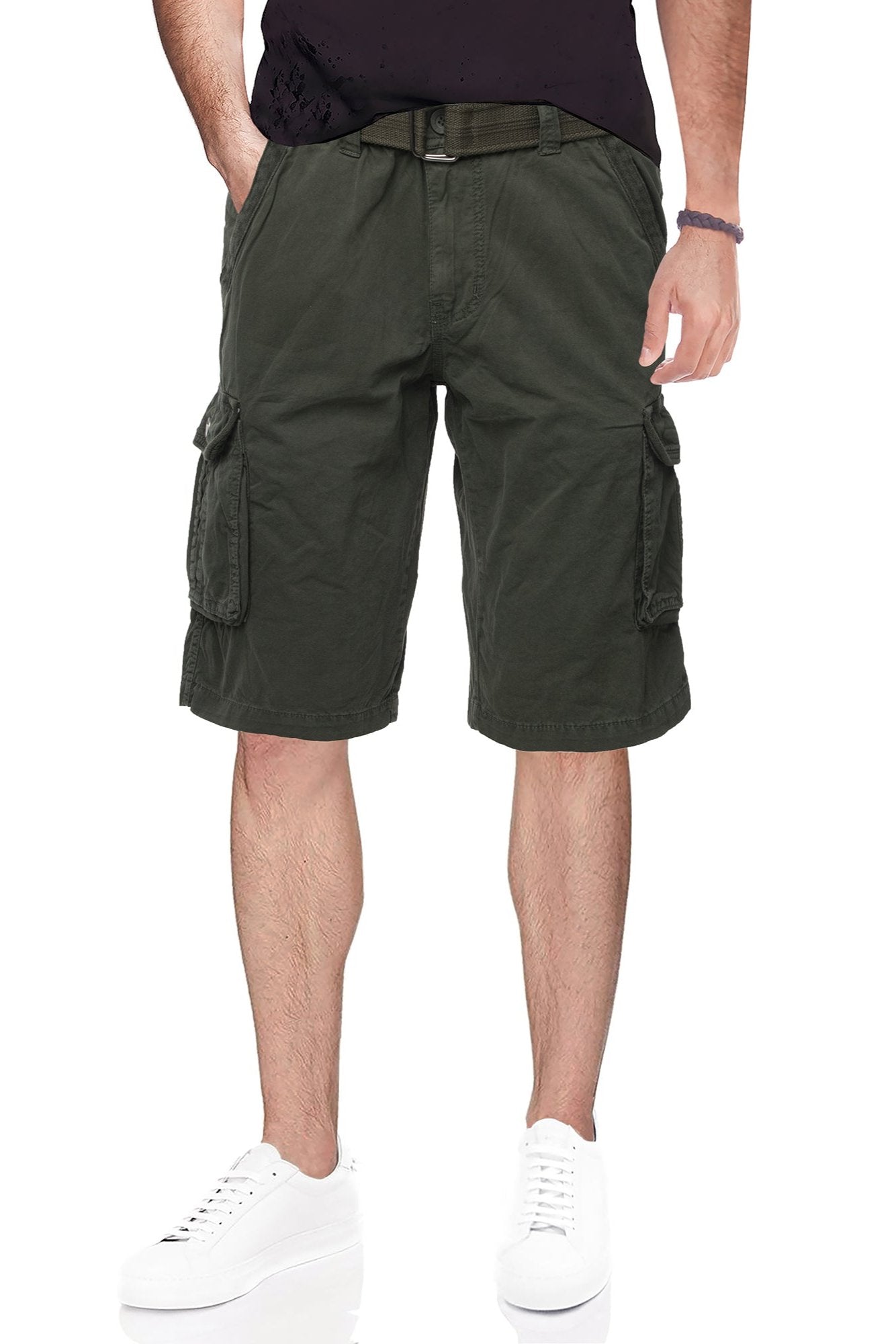 #RMS-17020 12.5" Belted Cargo Shorts With Snap Button
