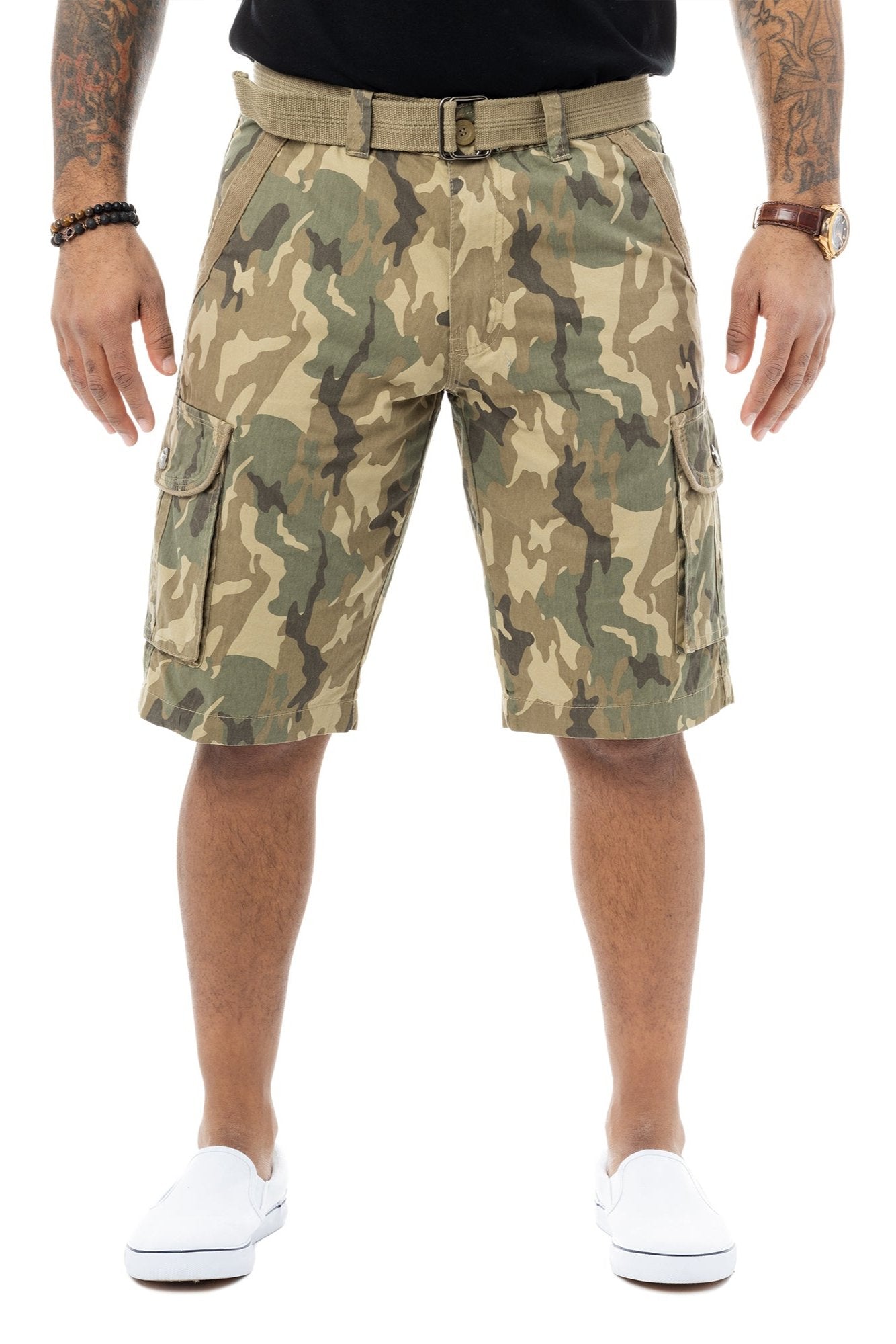 #RMS-17020 12.5" Belted Cargo Shorts With Snap Button