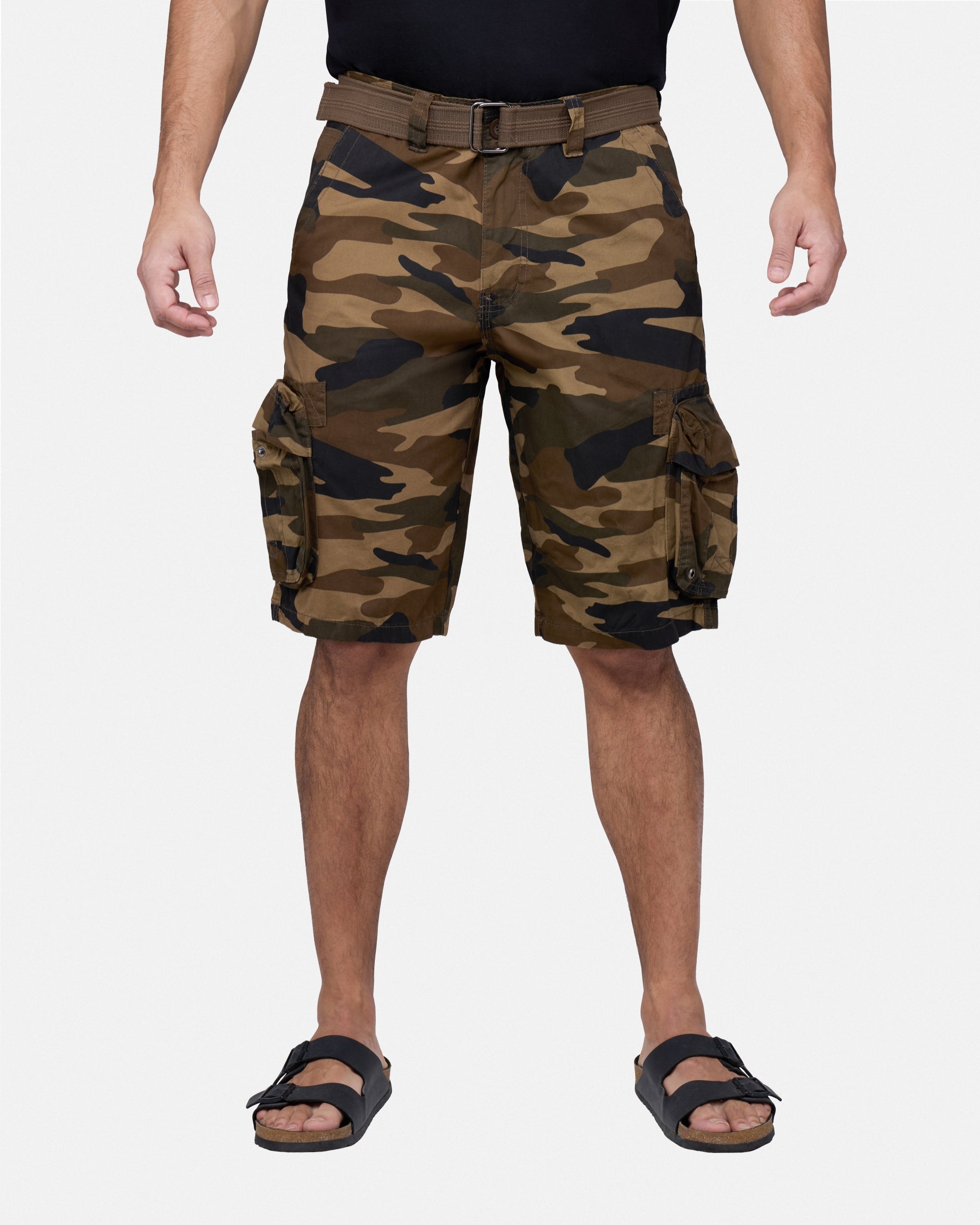 Raw X Men's 12.5" Inseam Belted Cargo Shorts with Snap Button