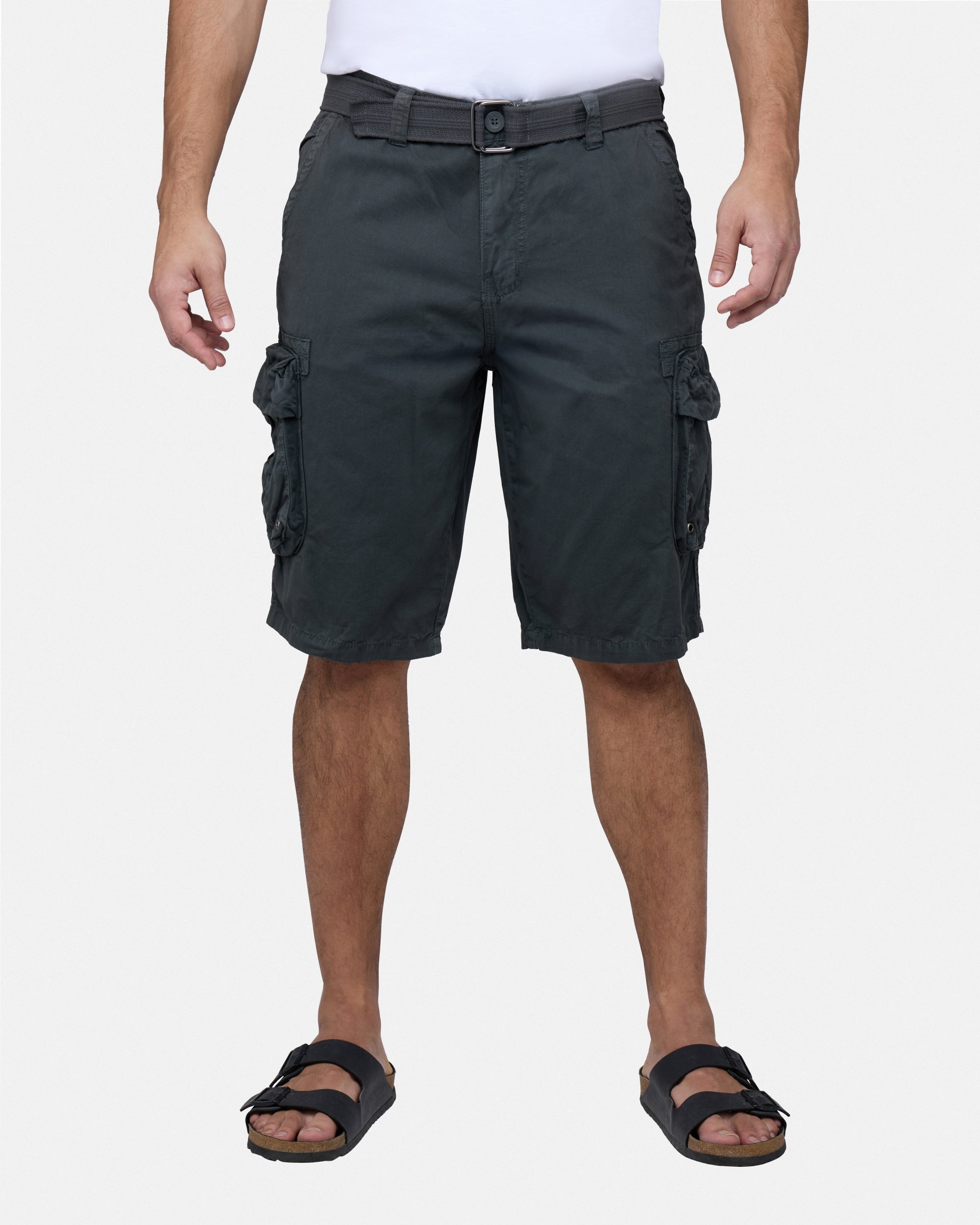 Raw X Men's 12.5" Inseam Belted Cargo Shorts with Snap Button